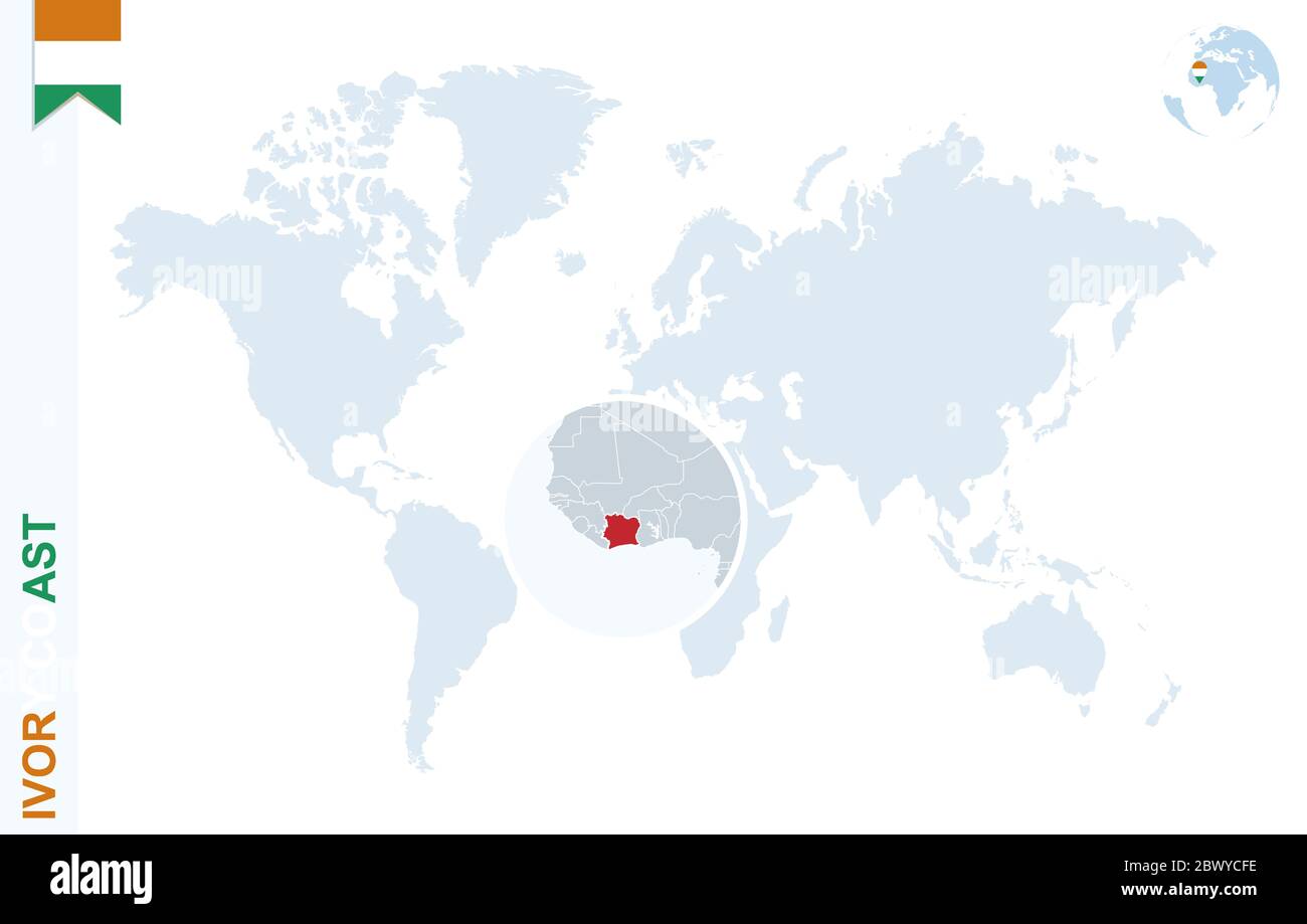 World Map With Magnifying On Ivory Coast Blue Earth Globe With Ivory World Map With Magnifying On Ivory Coast Blue Earth Globe With Ivory Coast Flag Pin Zoom On Ivory Coast Map Vector 2BWYCFE 