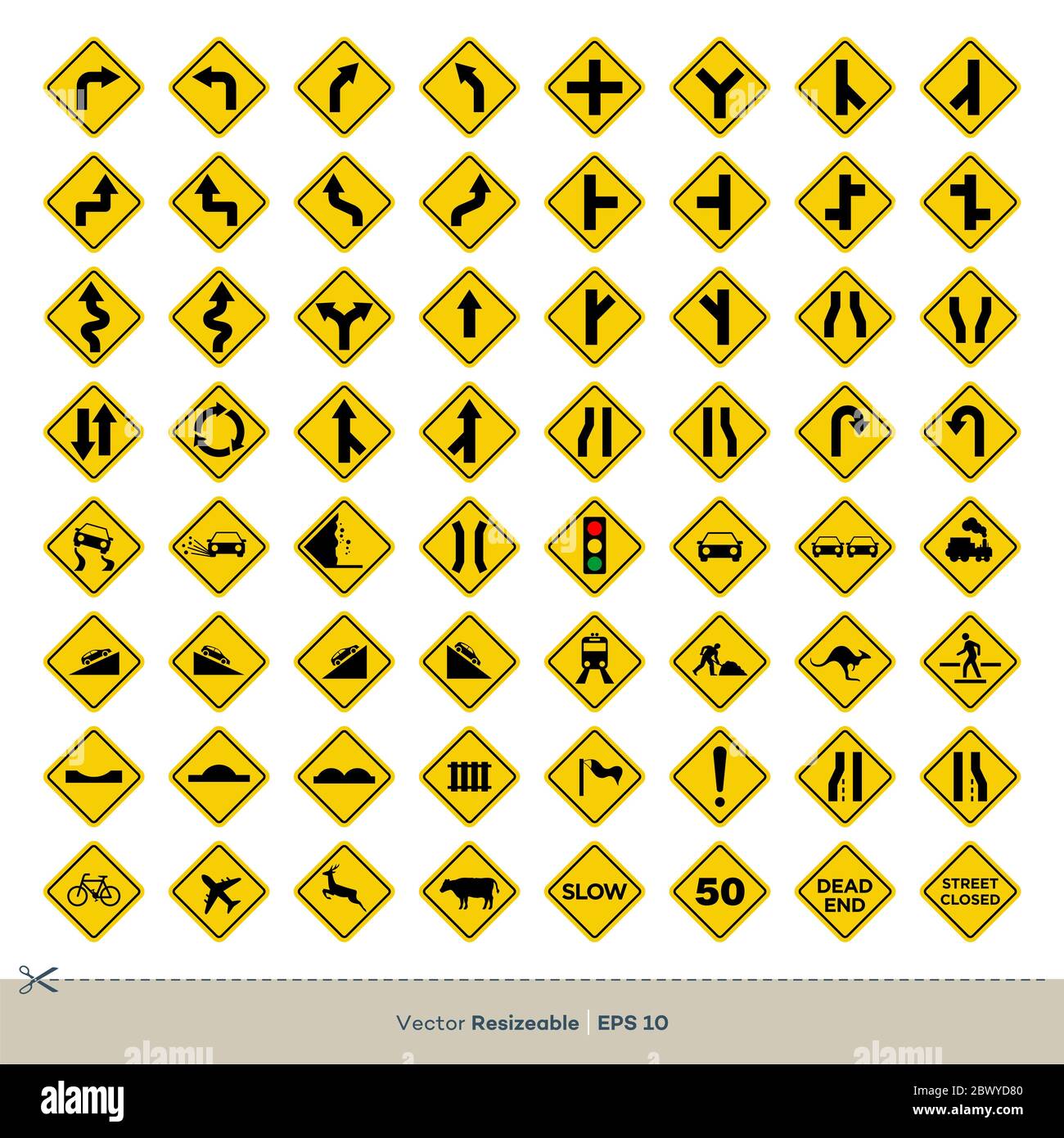 Yellow Traffic Sign Vector Set Illustration Design. Vector EPS 10 Stock ...