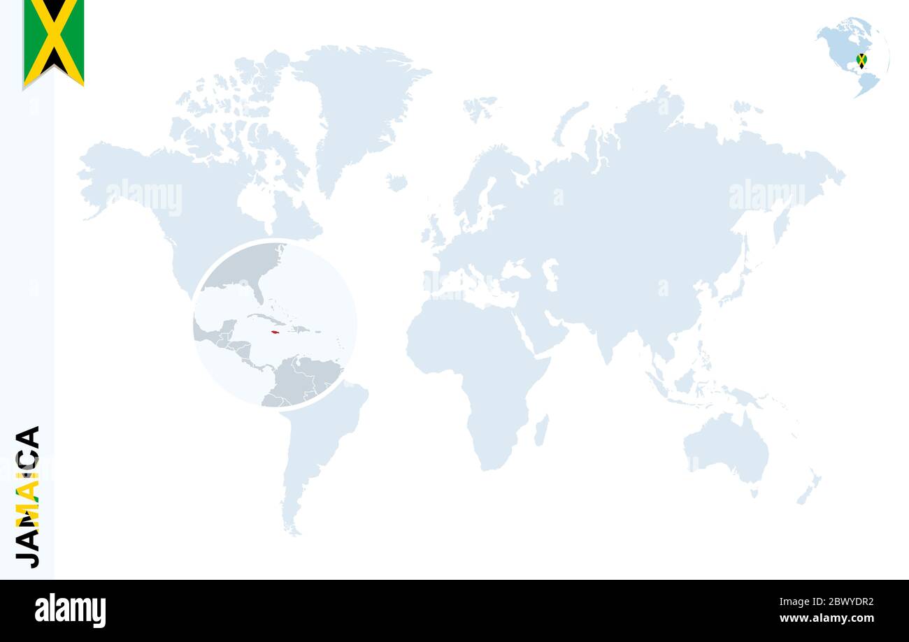World Map With Magnifying On Jamaica Blue Earth Globe With Jamaica World Map With Magnifying On Jamaica Blue Earth Globe With Jamaica Flag Pin Zoom On Jamaica Map Vector Illustration 2BWYDR2