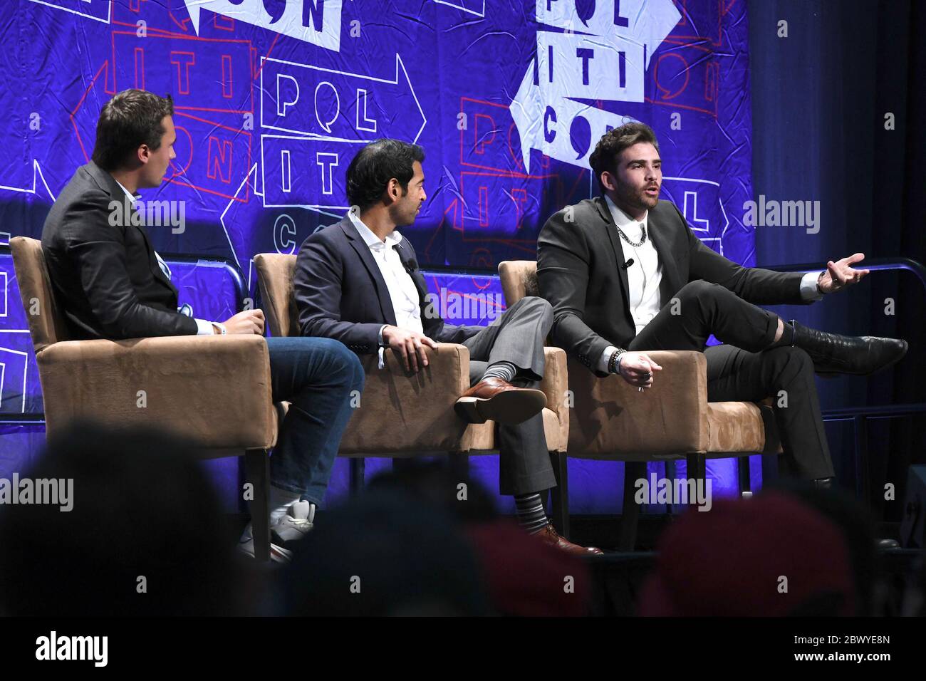 October 20, 2018, Los Angeles, California, USA: Charlie Kirk, Steven Olikara and Hasan Piker speak onstage at Politicon 2018 at the LA convention Center on October 20, 2018 in Los Angeles, California. (Credit Image: © Billy Bennight/ZUMA Wire) Stock Photo