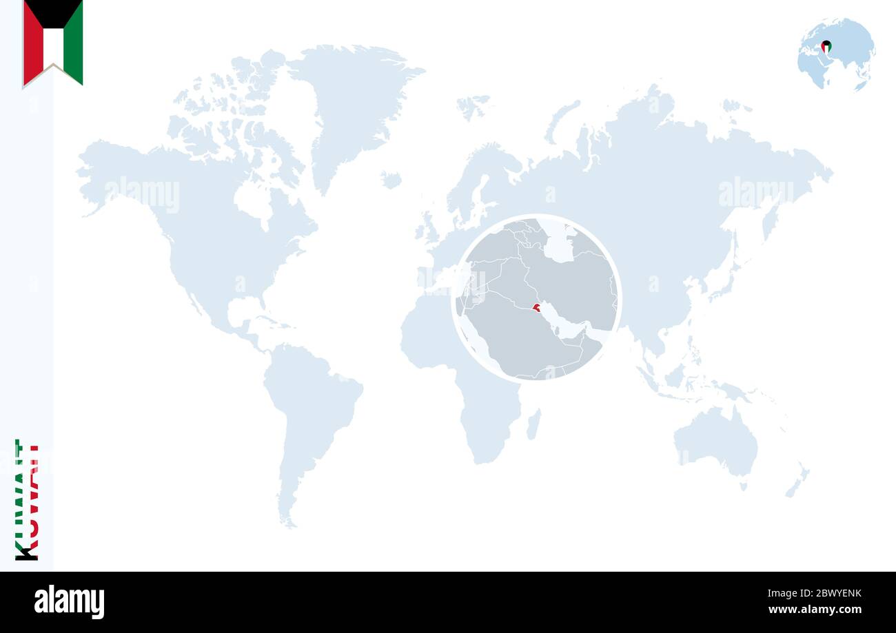 World Map With Magnifying On Kuwait Blue Earth Globe With Kuwait Flag World Map With Magnifying On Kuwait Blue Earth Globe With Kuwait Flag Pin Zoom On Kuwait Map Vector Illustration 2BWYENK