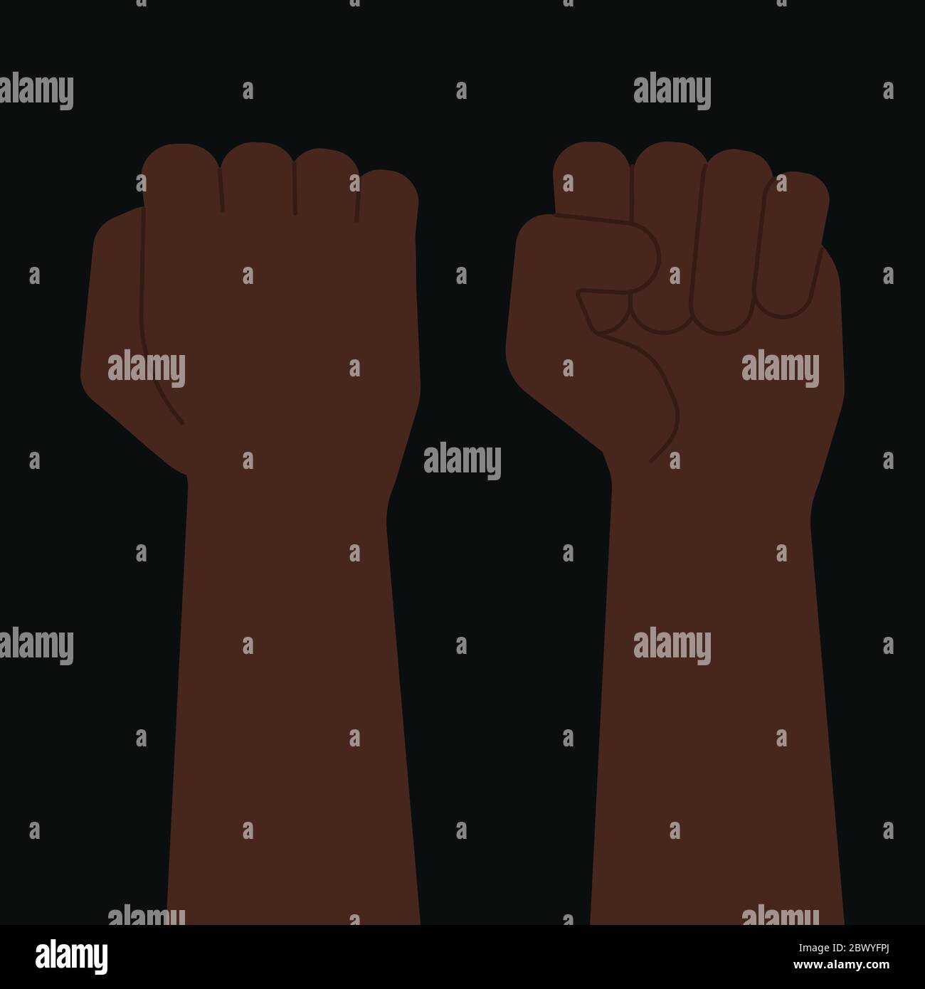 Afroamerican black fist set in front and back, raised clenched hand. Black lives matter, anti-racism, revolution, strike concept. Stock vector Stock Vector