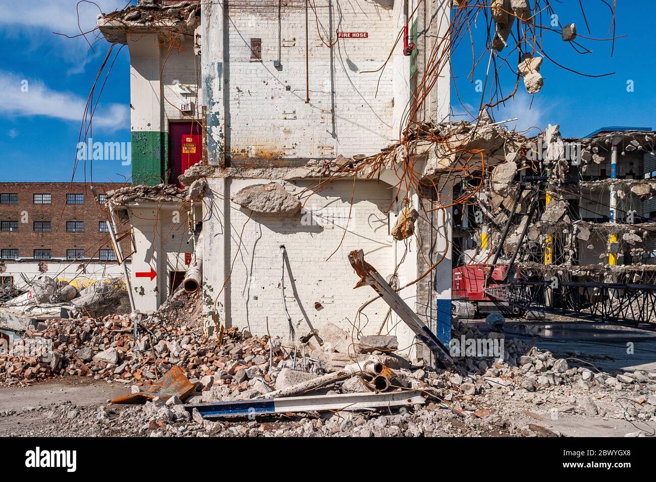 Industrial building undergoing demolition Stock Photo