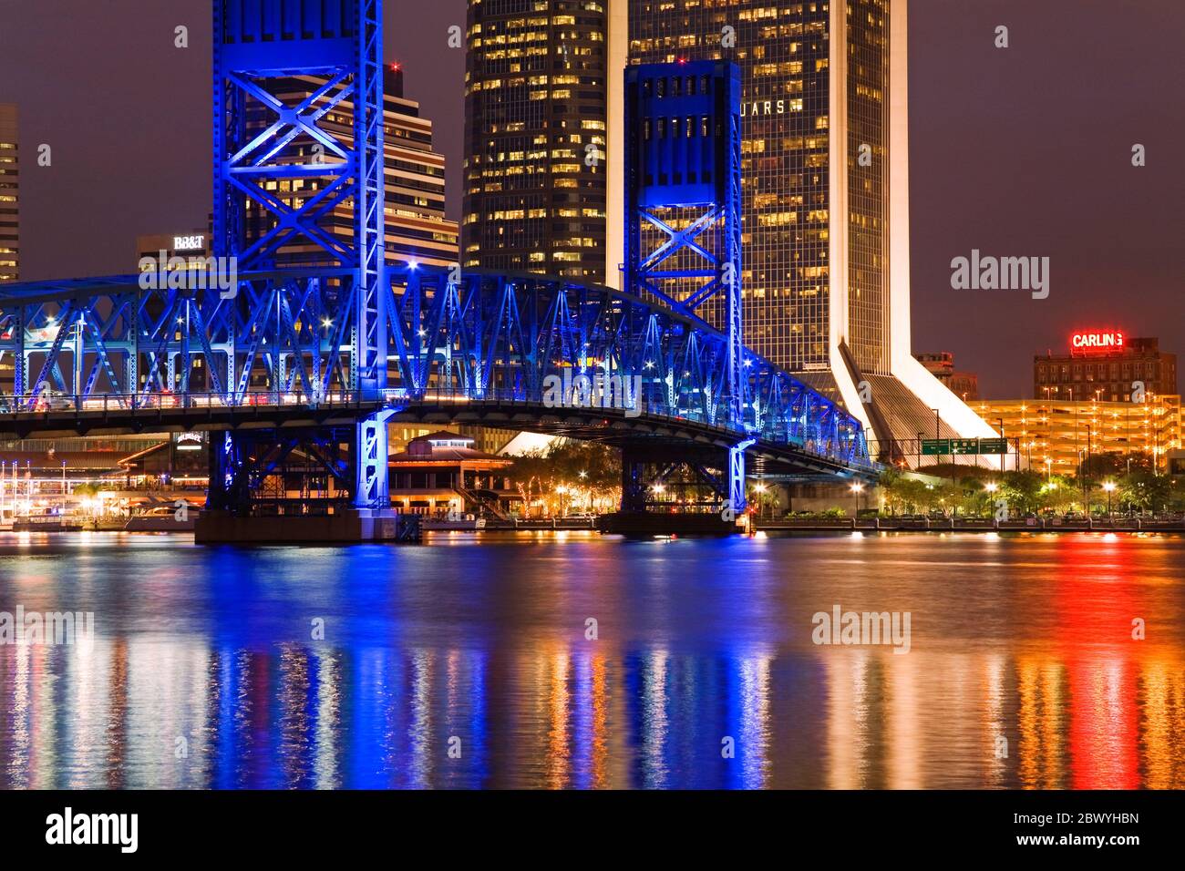 Main Street Bridge & Skyline, Jacksonville, Florida, USA Stock Photo