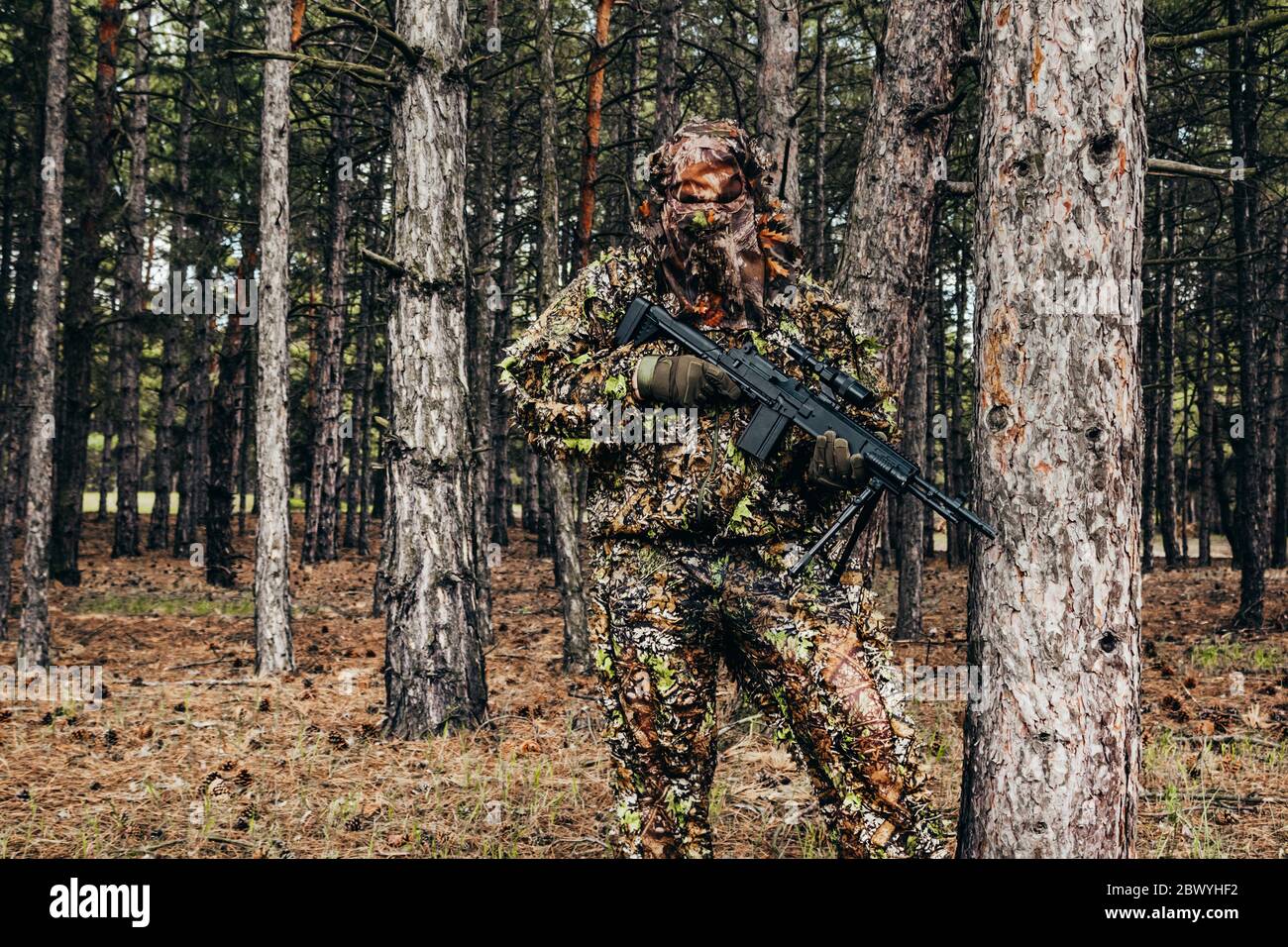 Camouflaged Sniper in the Forest Stock Image - Image of rifle, sights:  148201387