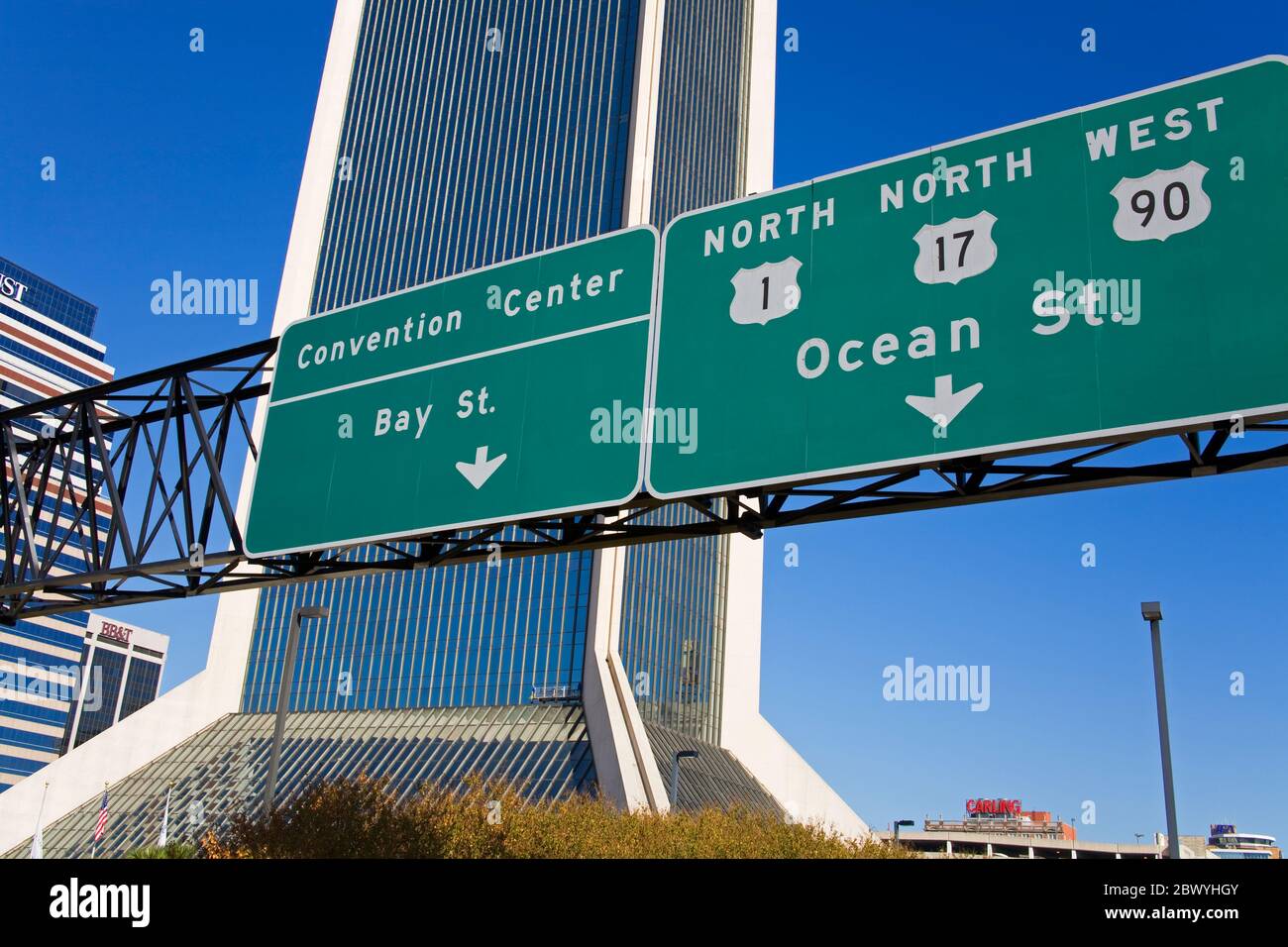 Road Signs & Modis Tower, Jacksonville, Florida, USA Stock Photo Alamy
