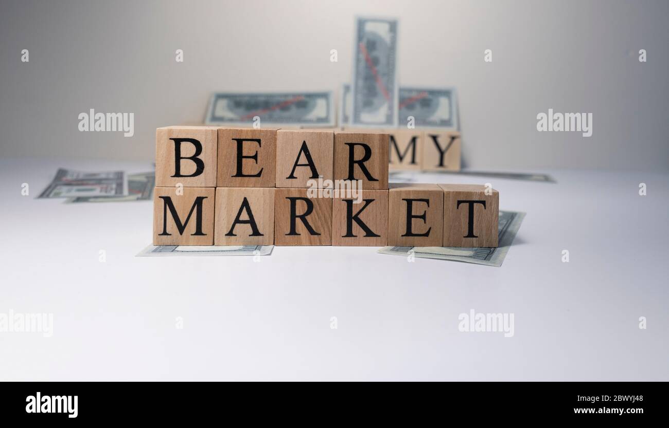 The word Bear market in wooden cubes, in white background. Stock Photo