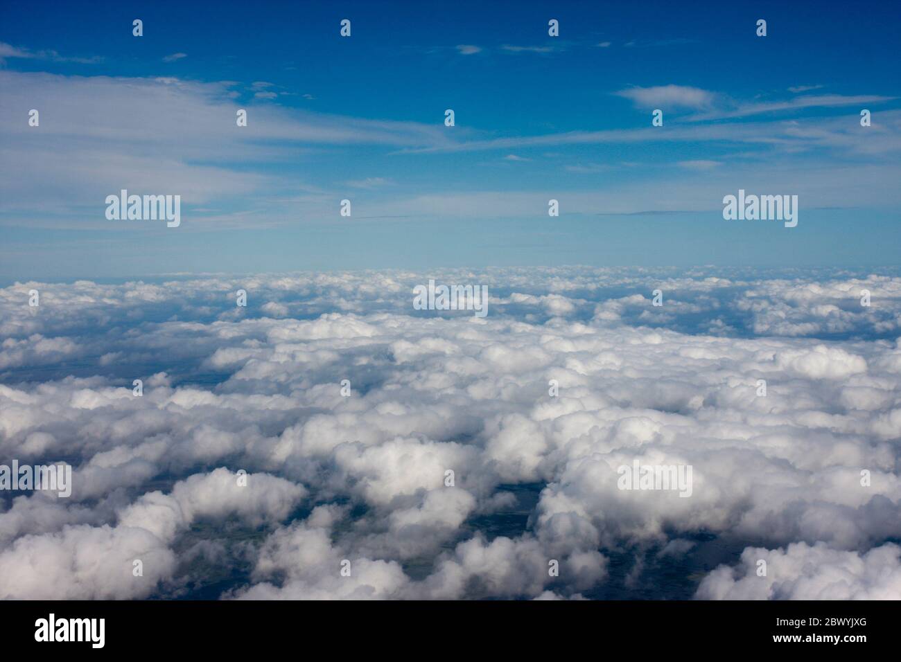 Cloudy sky over Bangladesh, view from airplane window. Stock Photo