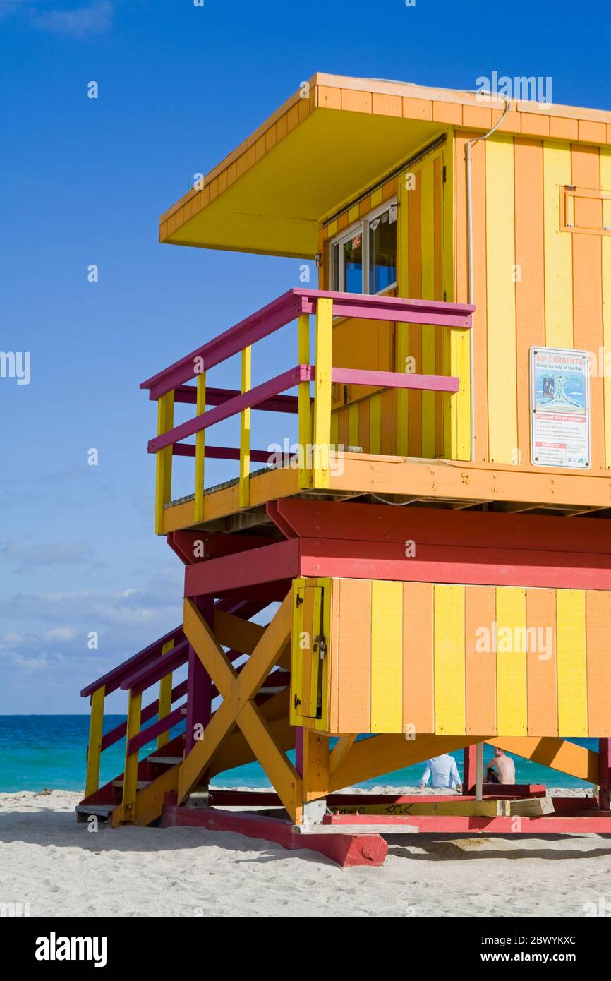 Lifeguard tower on South Beach, City of Miami Beach, Florida, USA Stock Photo