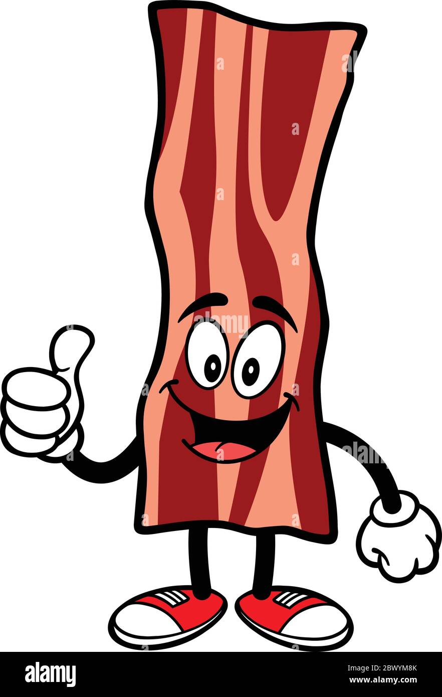 Bacon Strip Mascot with Thumbs Up A cartoon illustration of a Bacon