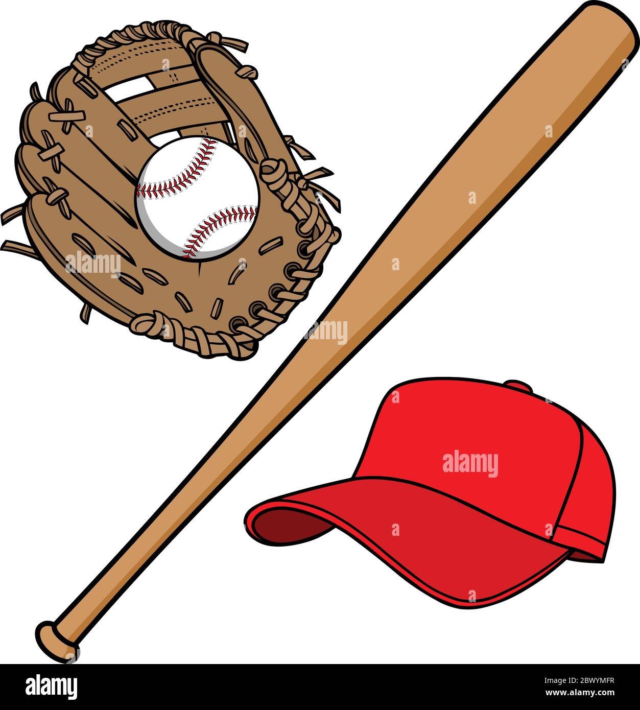 Baseball Equipment A cartoon illustration of Baseball Equipment Stock