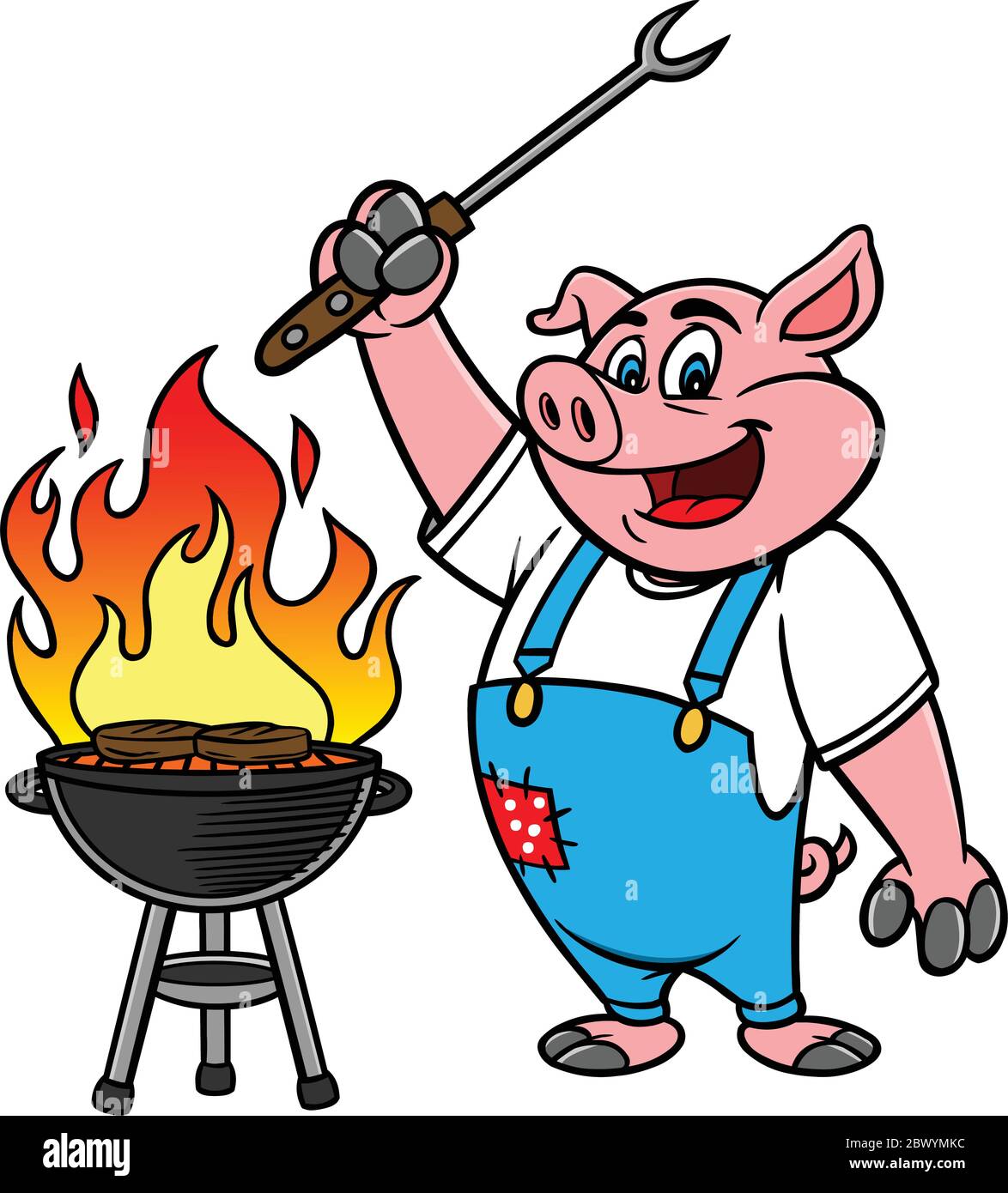 Bbq Grilling Pig A Cartoon Illustration Of A Bbq Grilling Pig Stock
