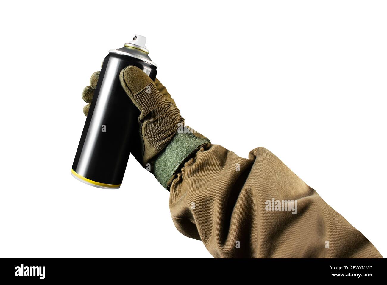 First person view military hand in tactical jacket and gloves holding ...
