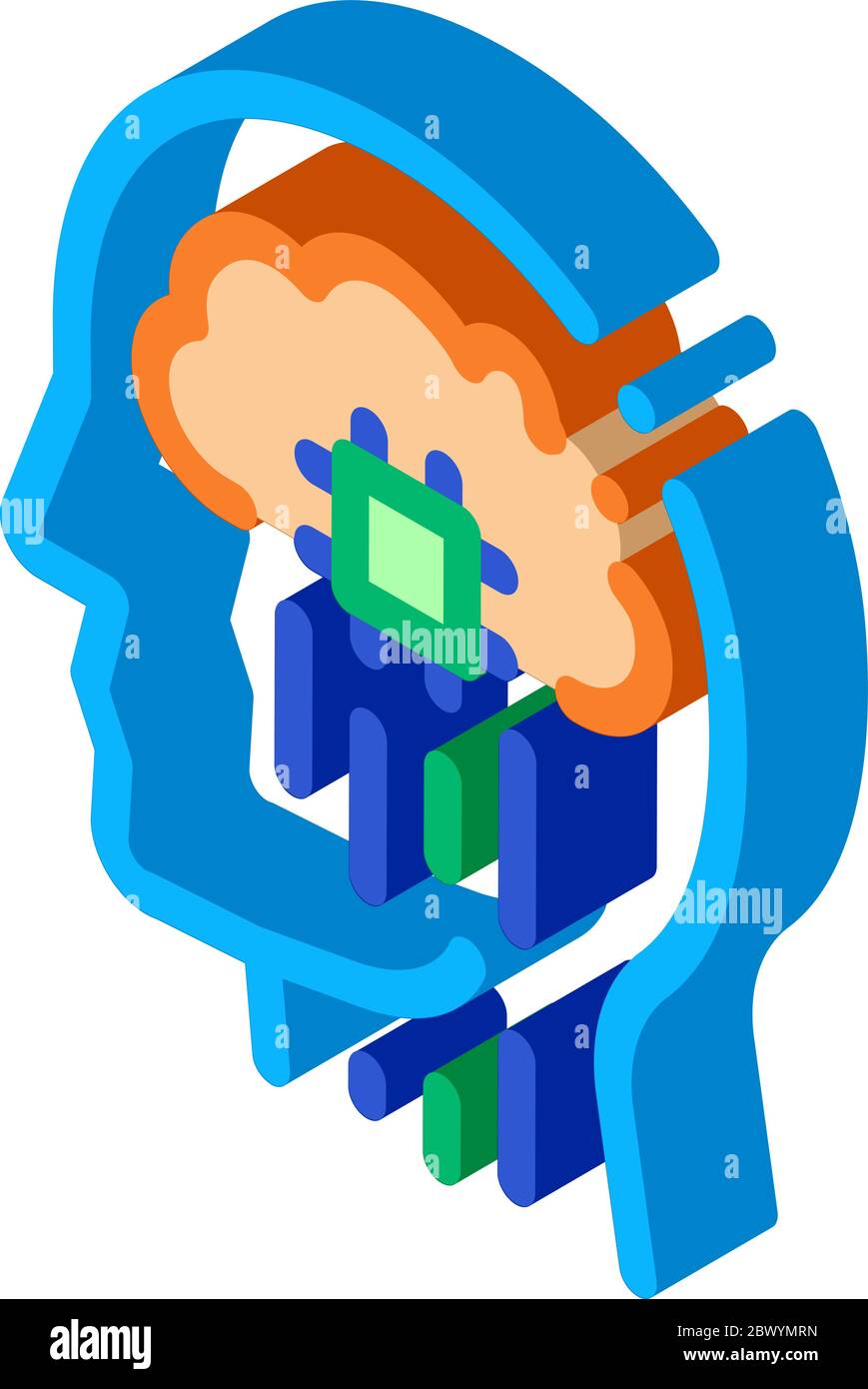 Head Nerve Impulses Biohacking isometric icon vector illustration Stock Vector