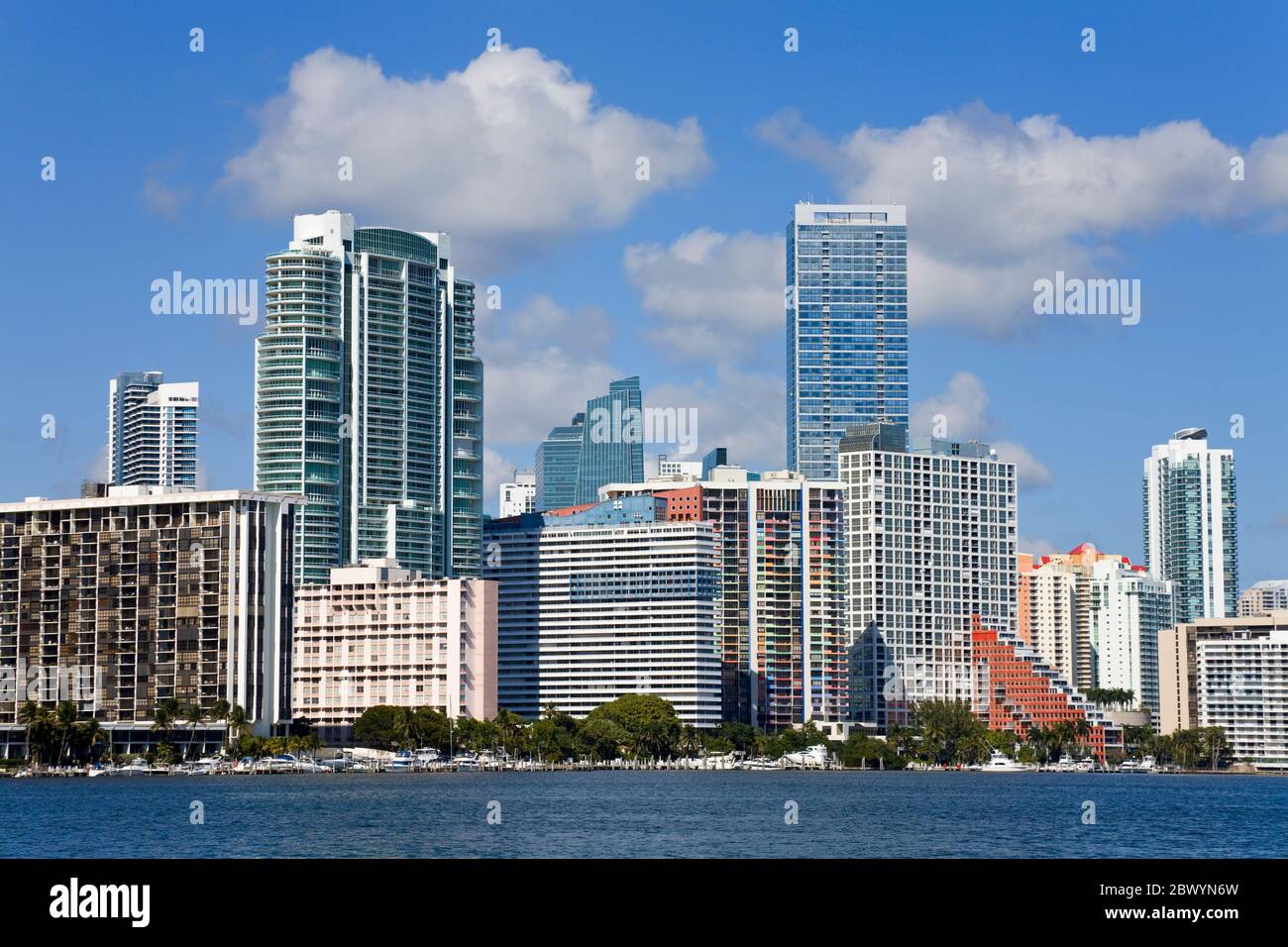 Miami skyline viewed from Key Biscayne, Miami, Florida, USA Stock