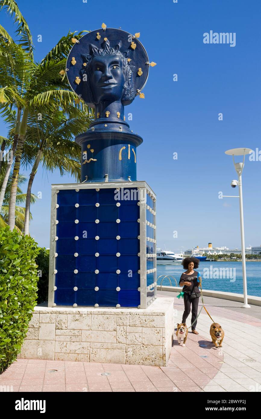 'The Lady of Miami' sculpture by Edouard Duval-Carrie, Miami Riverwalk, Miami, Florida, USA Stock Photo