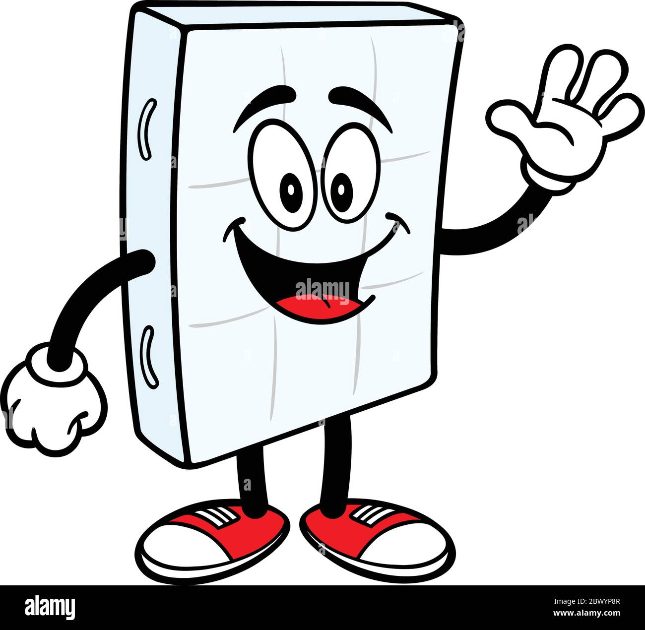 Bed Mattress Mascot Waving A cartoon illustration of a Bed Mattress