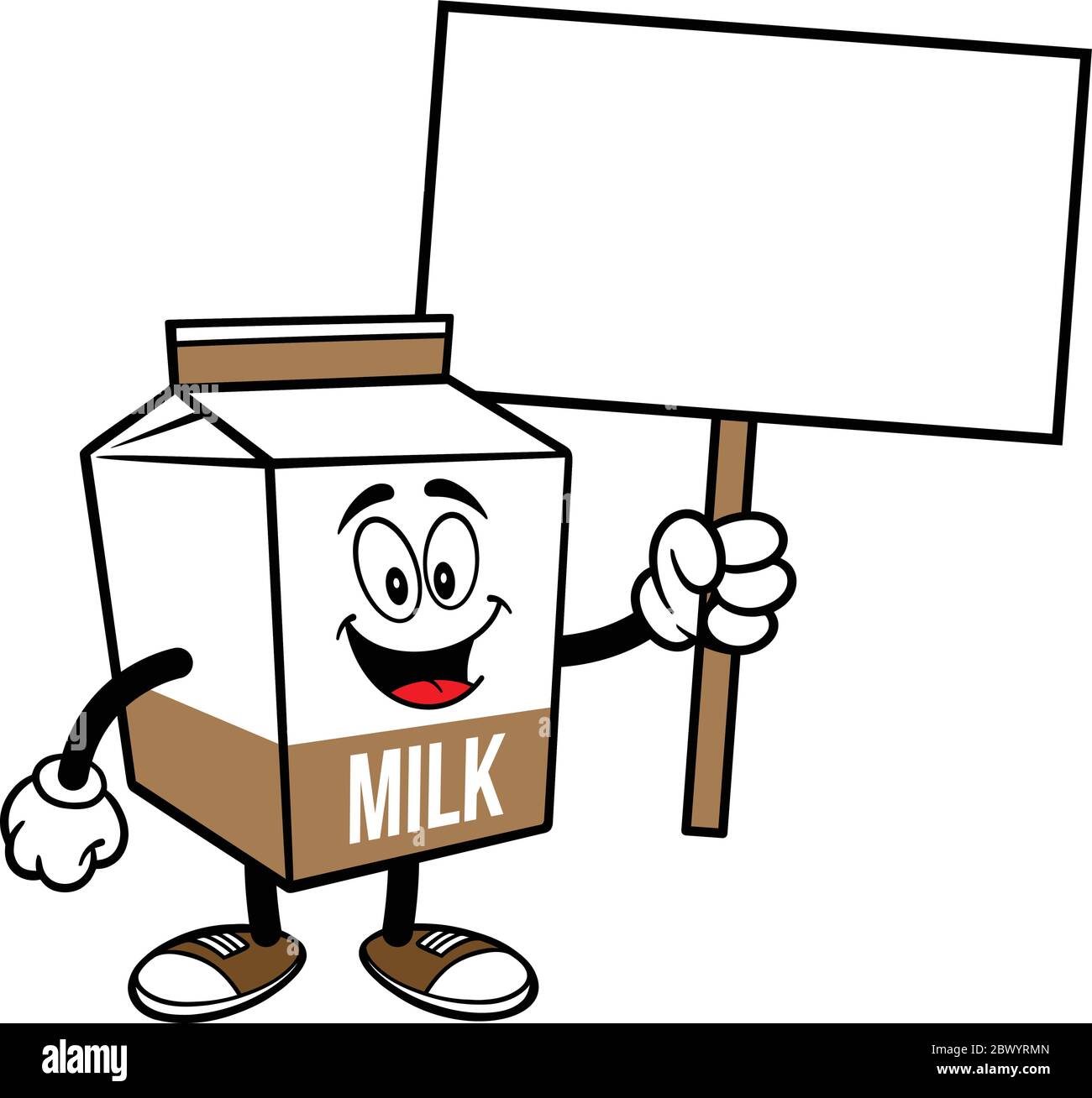 Chocolate Milk Carton Mascot with Sign A cartoon illustration of a Chocolate Milk Carton