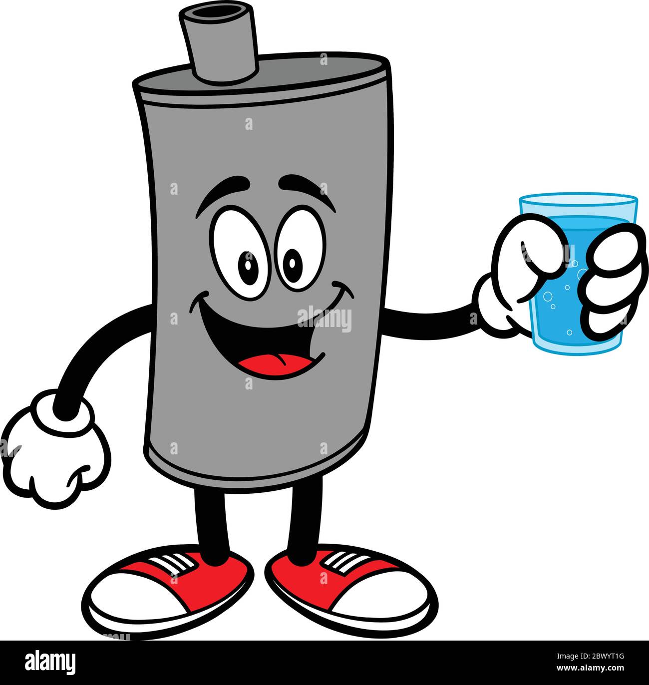 Car Muffler Mascot with Water A Cartoon Illustration of a Car Muffler