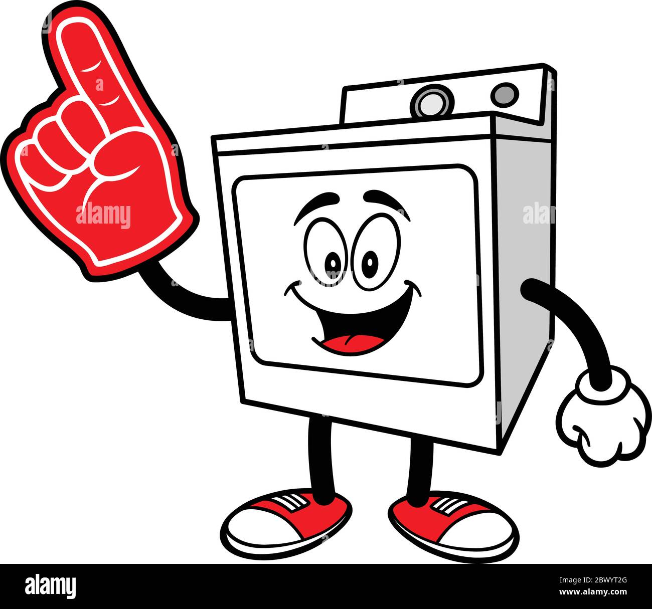 Clothes Dryer Mascot with Foam Finger A cartoon illustration of a
