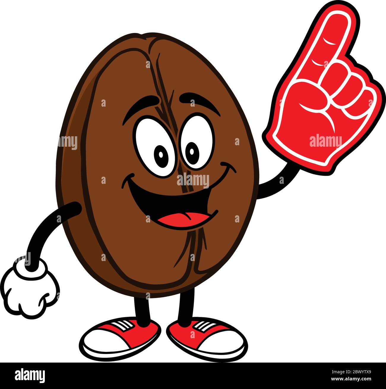 Coffee Bean Mascot with Foam Finger - A cartoon illustration of a ...