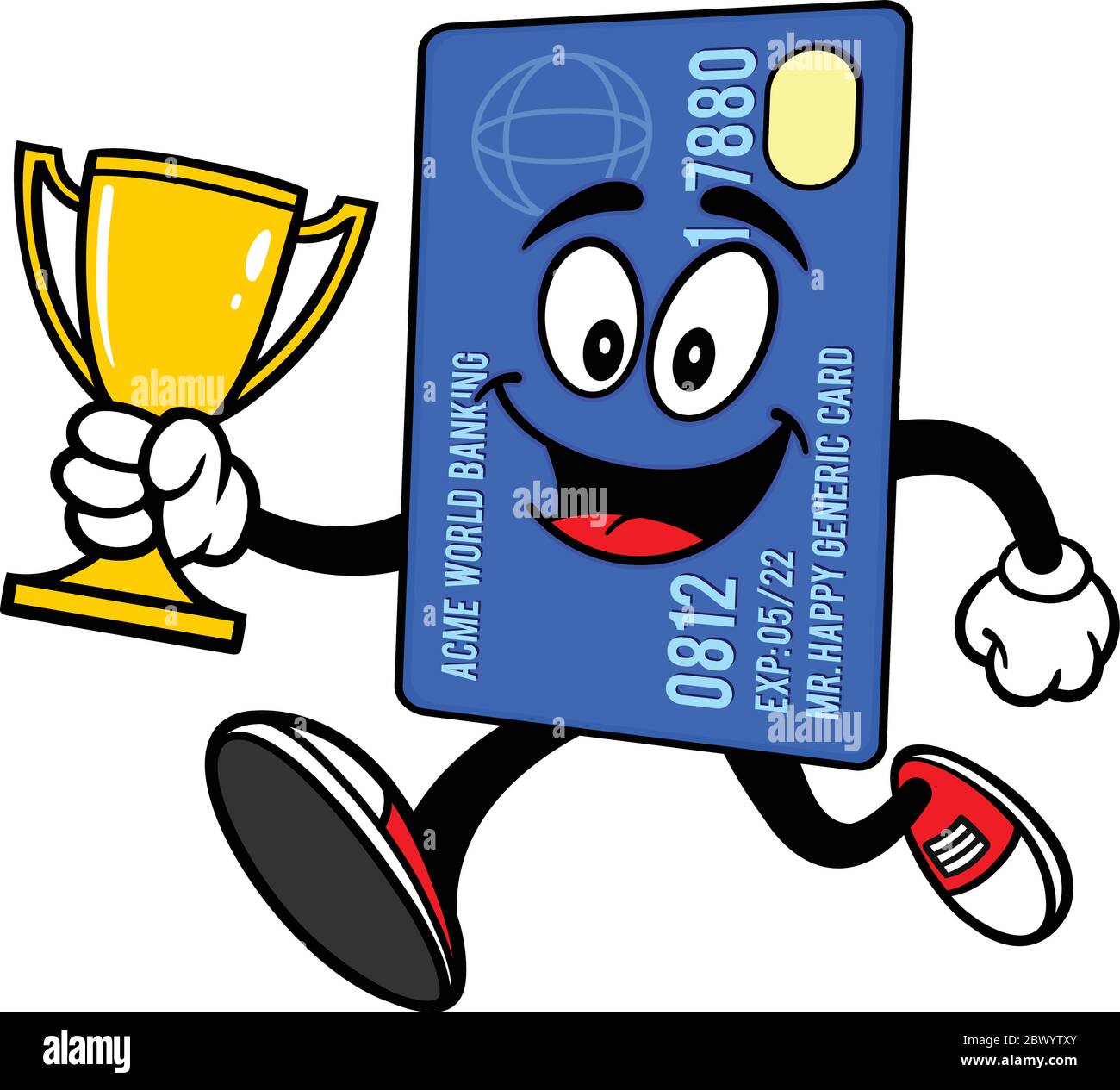 Credit Card Run with Trophy A Cartoon Illustration of a Credit Card