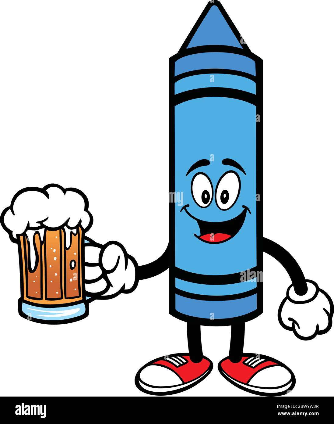 Crayon Mascot with Beer - A cartoon illustration of a Crayon Mascot with a Beer. Stock Vector