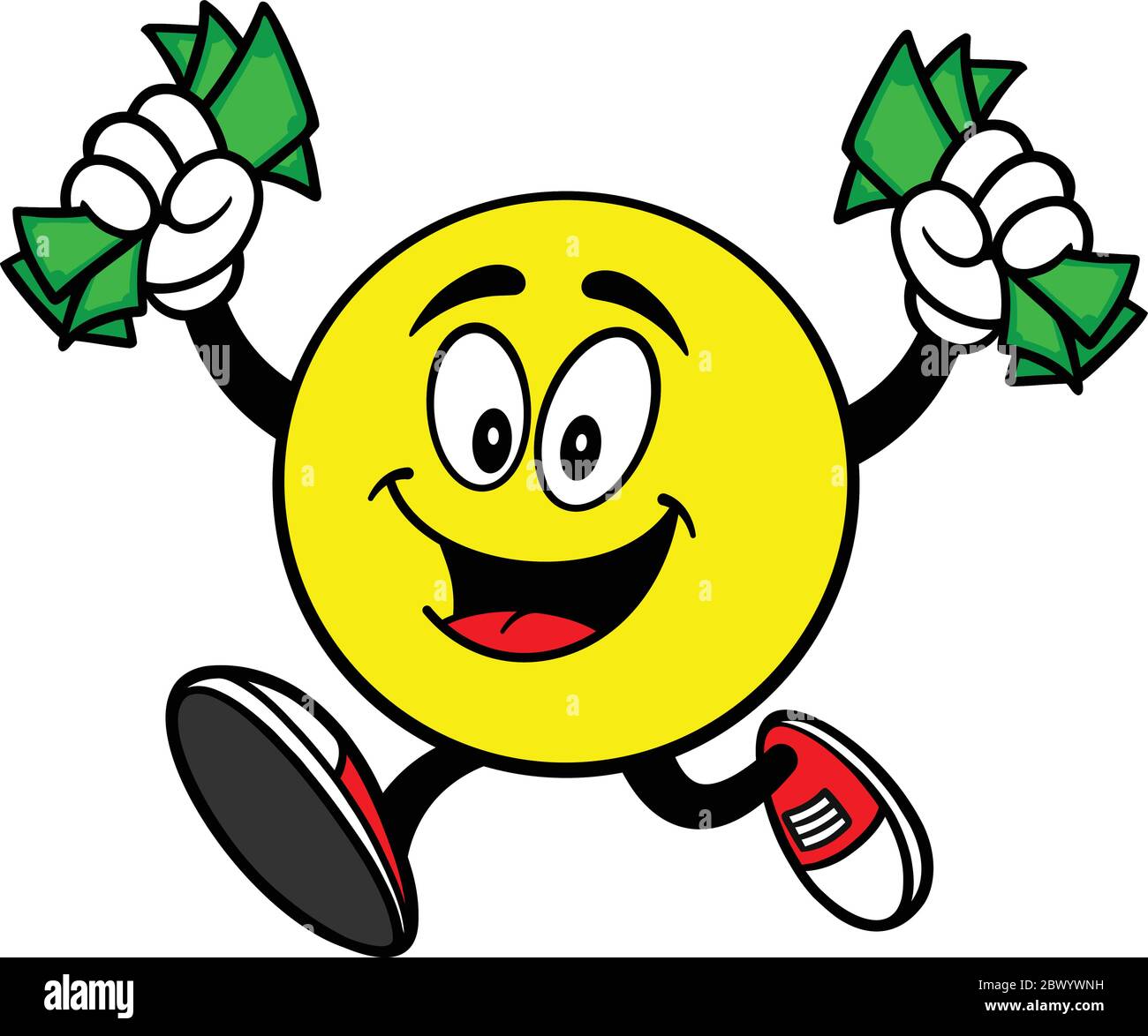 Emoticon Running with Money- A Cartoon Illustration of an Emoticon Running with Money. Stock Vector