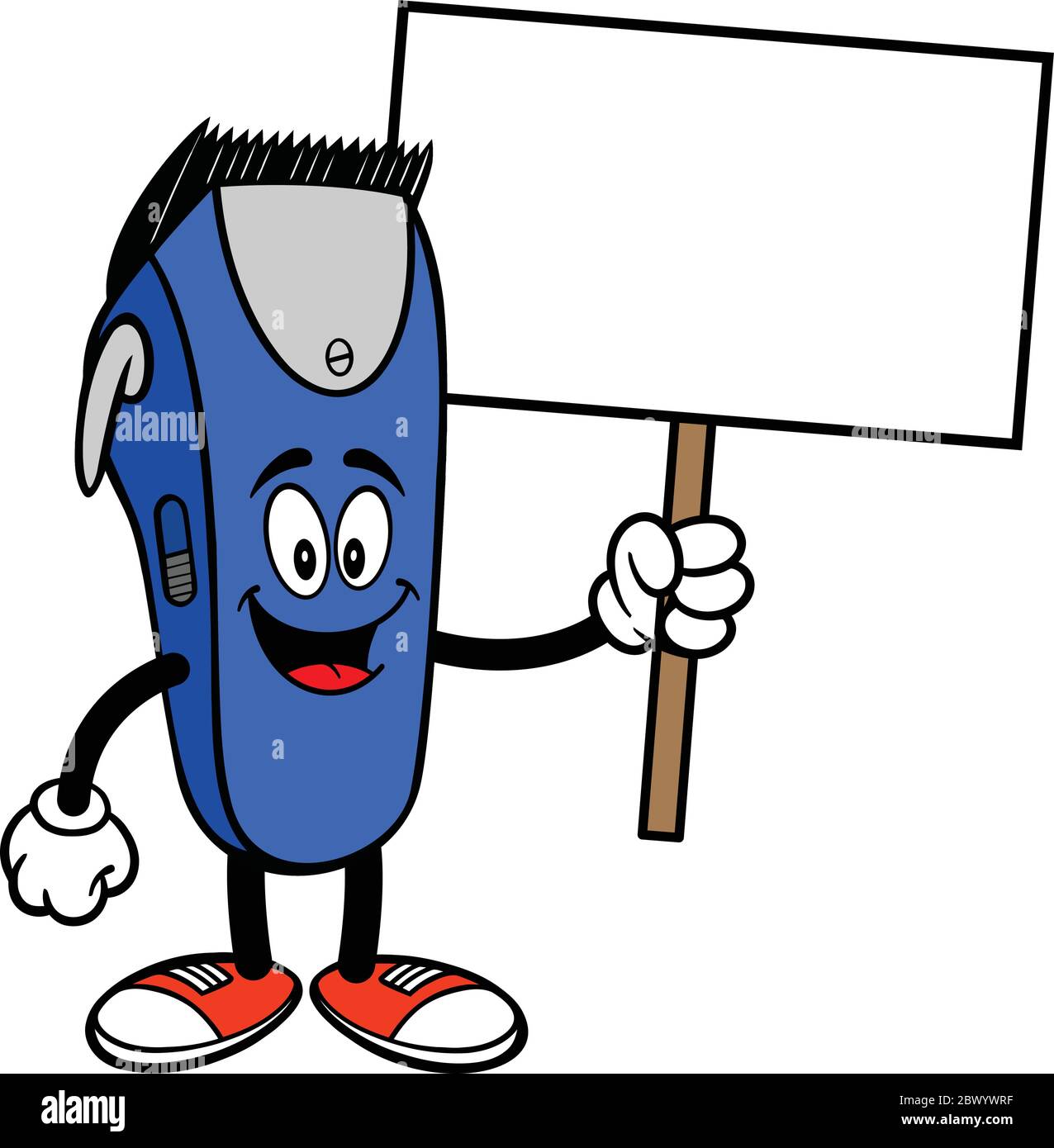 Electrical Hair Clipper Mascot with a Sign A Cartoon Illustration of an Electric Hair Clipper