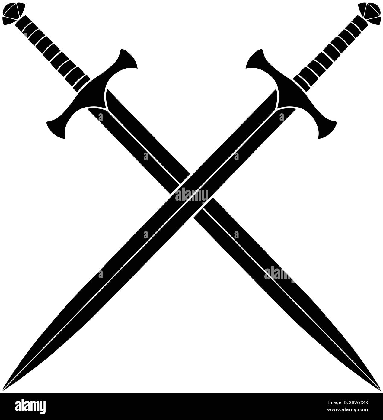 Crossed Swords Silhouette- An Illustration of a Crossed Swords Silhouette. Stock Vector