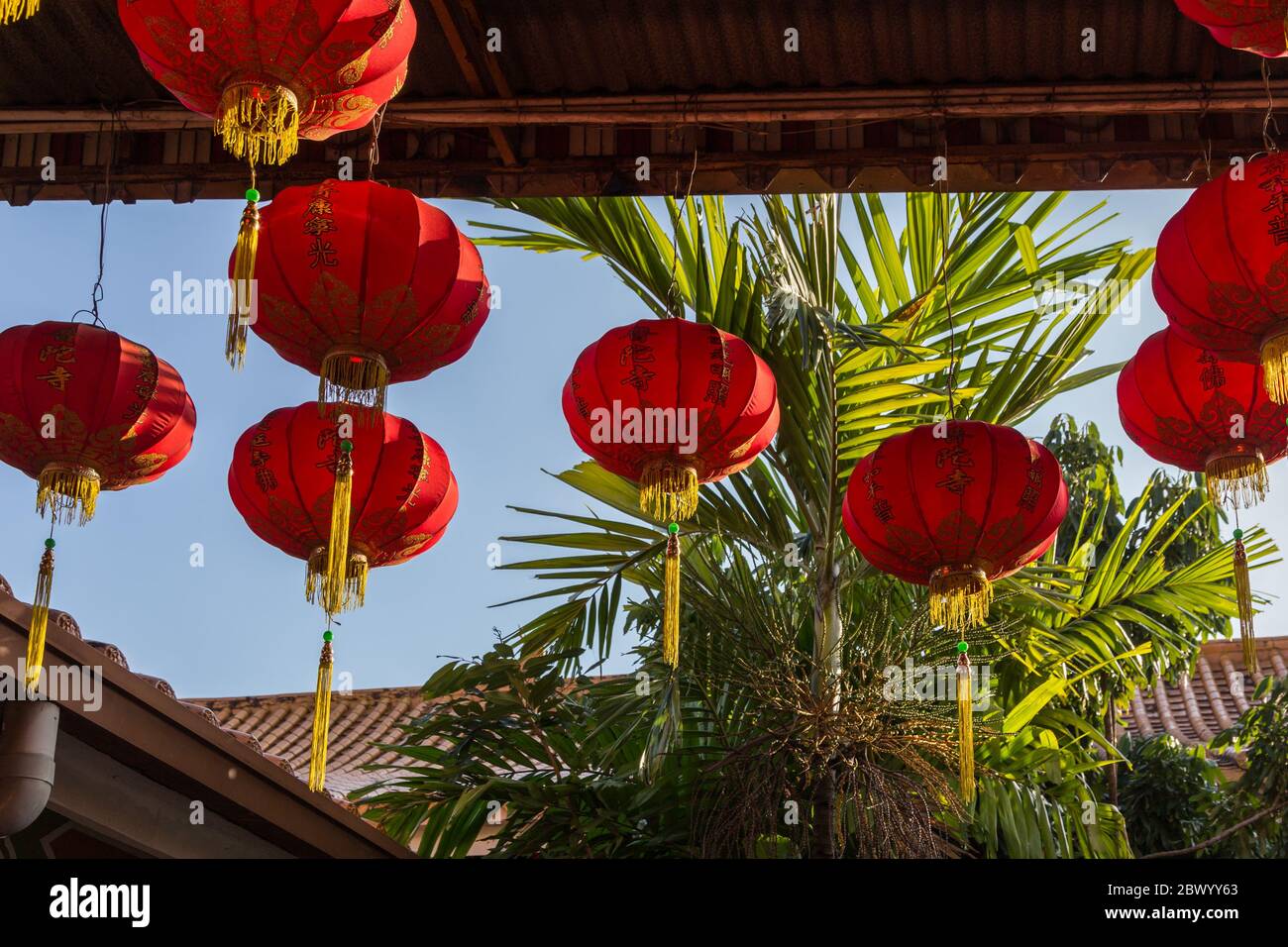 red lantern decoration at Chinese temple during Chinese New year ...