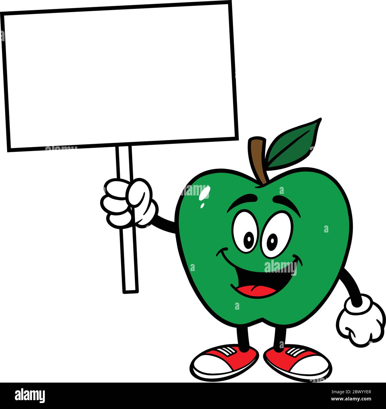 Green Apple Mascot with Sign - A cartoon illustration of a Green Apple ...