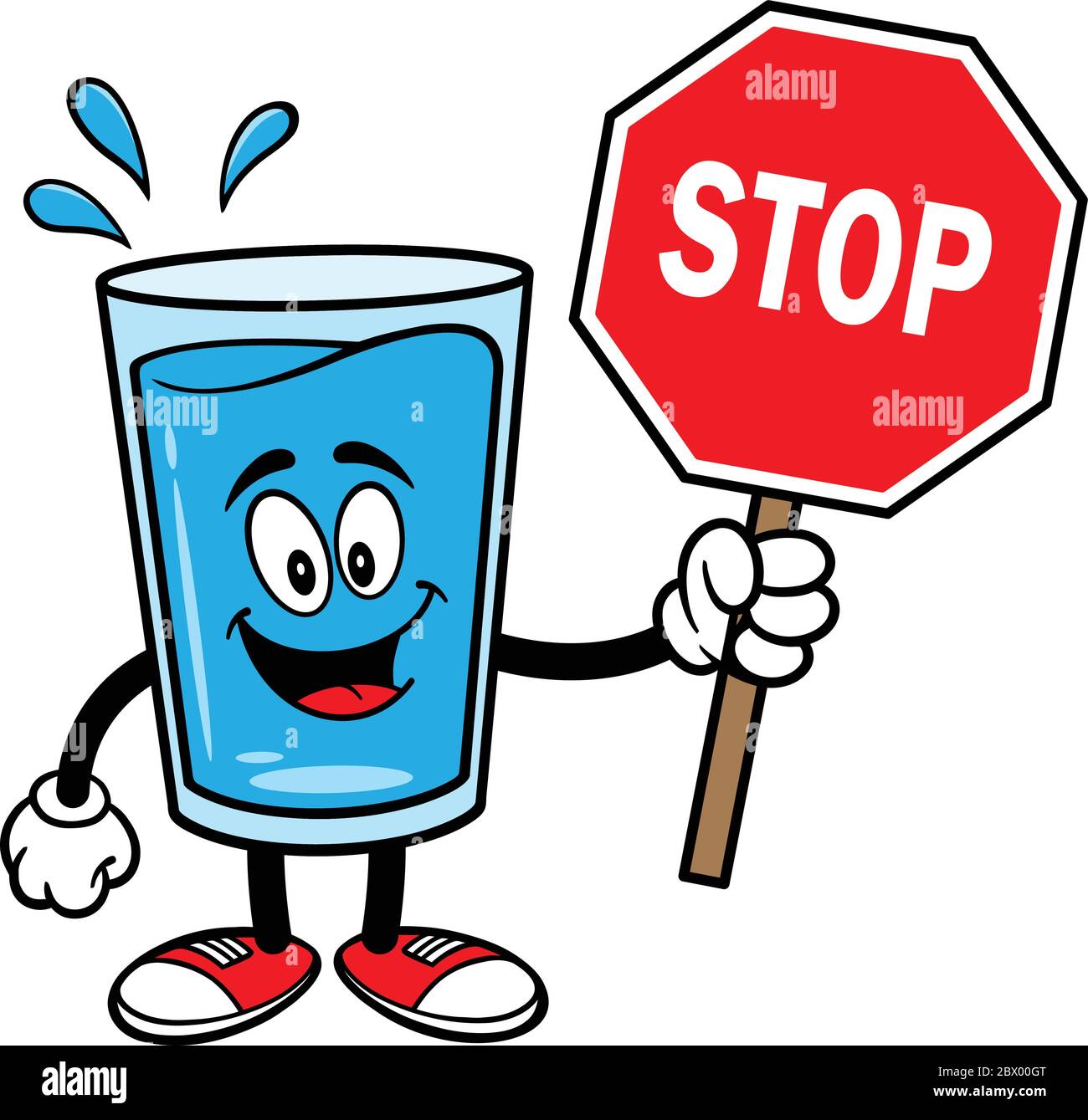 Glass of Water Mascot with Stop Sign - A cartoon illustration of a Glass of Water Mascot with a Stop Sign. Stock Vector