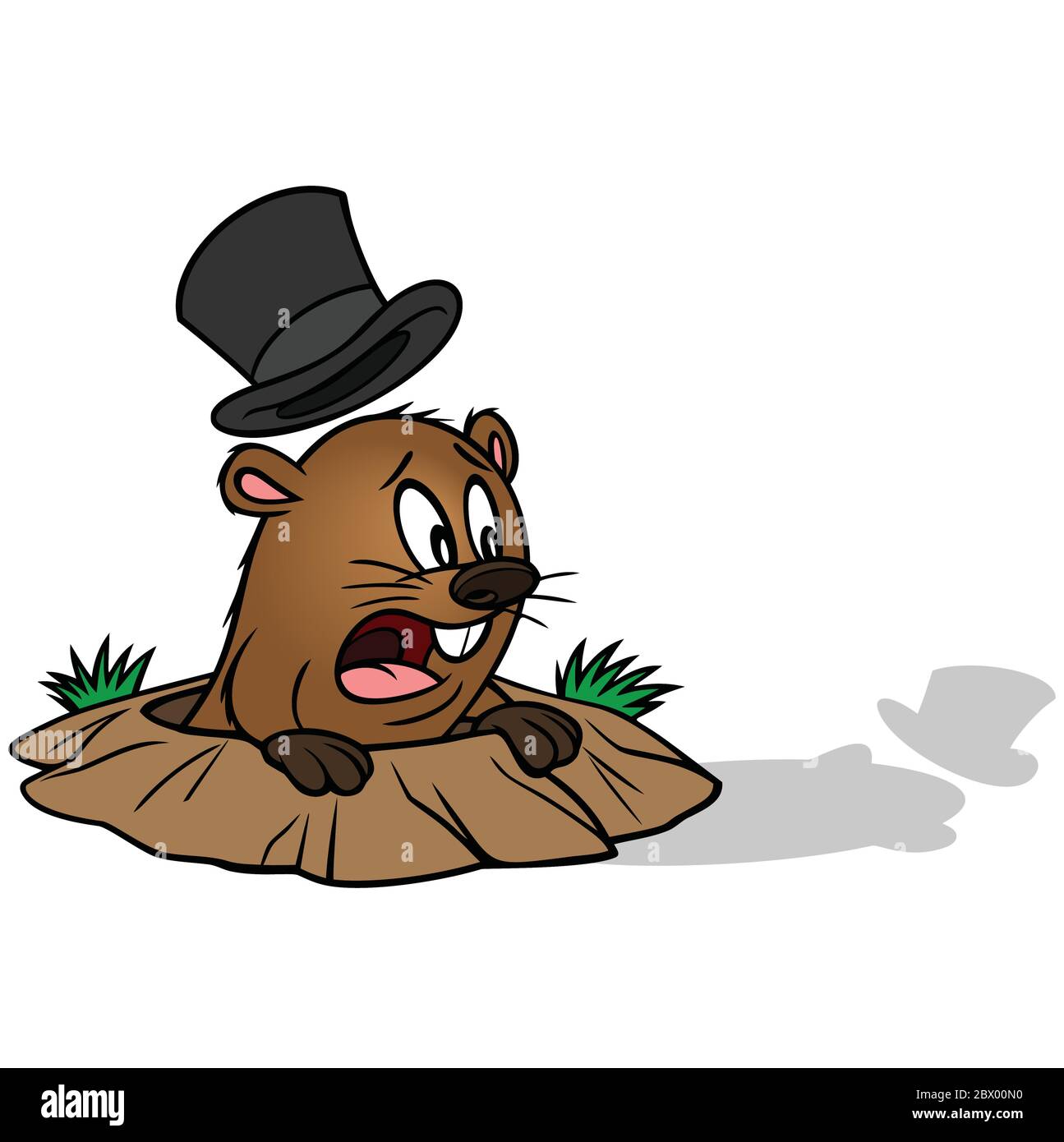 Groundhog Sees His Shadow- A Cartoon Illustration of a Groundhog Seeing