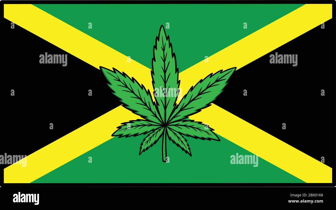Jamaica Flag with Marijuana- An Illustration of a Jamaica Flag with Marijuana. Stock Vector