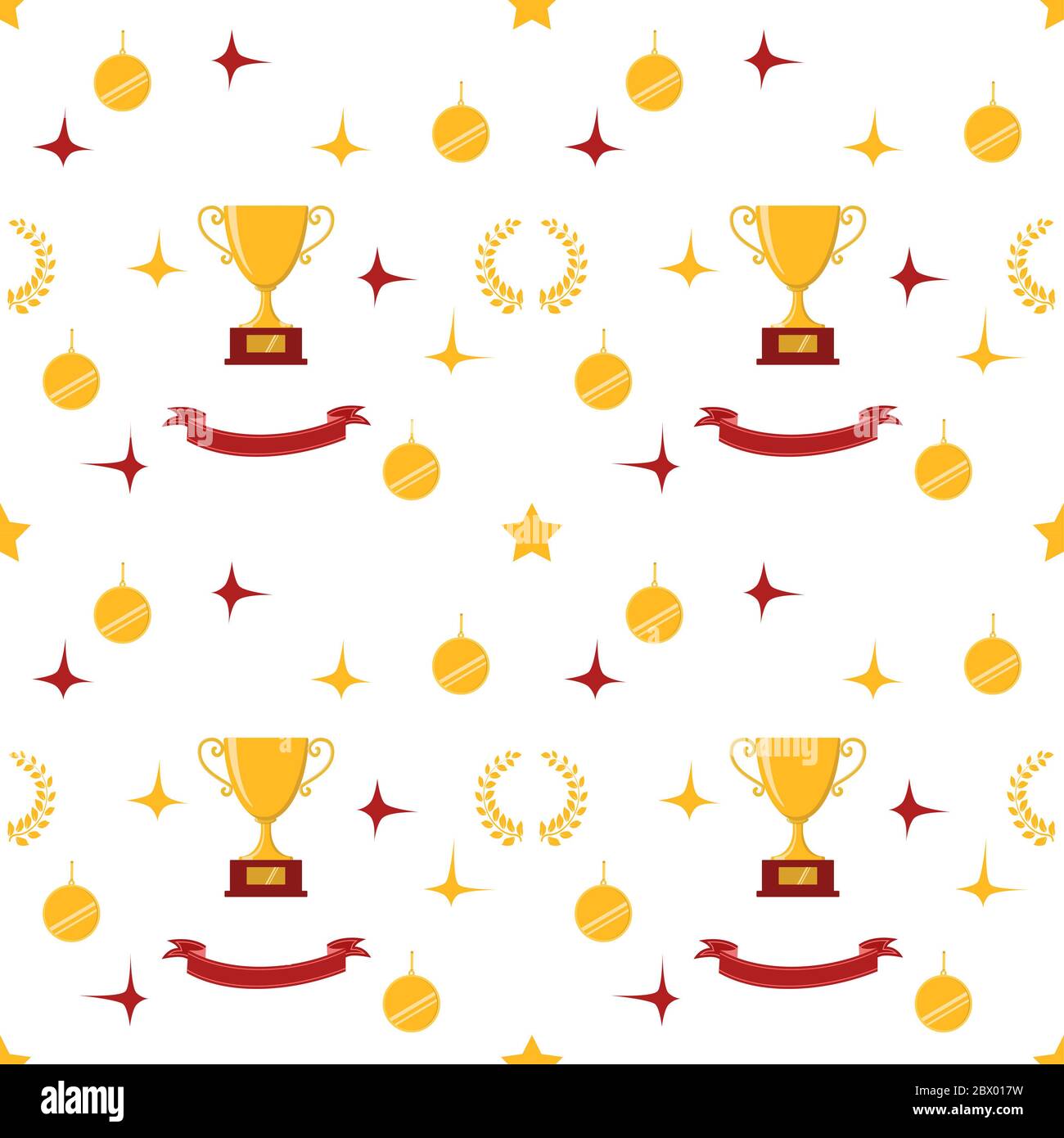 Award icons. Web site. Seamless of trophy cup, ribbons, stars, laurel ...