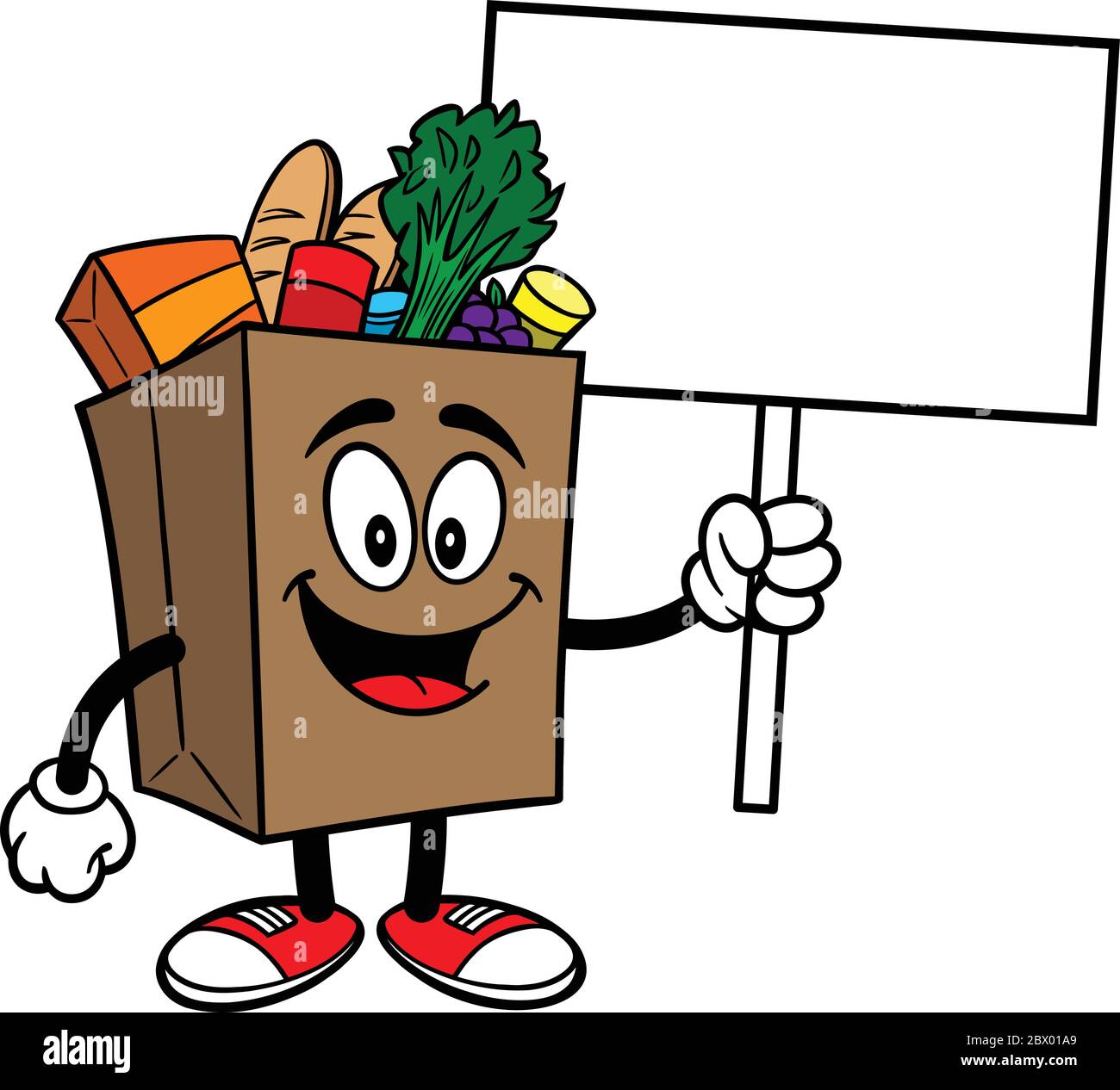 Grocery Bag with Sign A Cartoon Illustration of a Grocery Bag with a