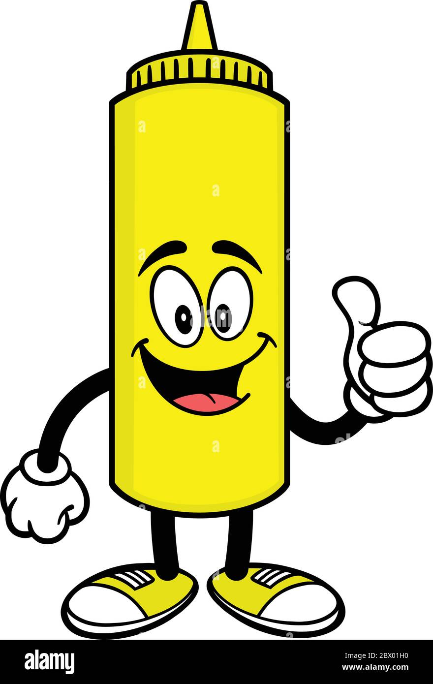 Mustard with Thumbs Up A Cartoon Illustration of a Mustard Bottle with