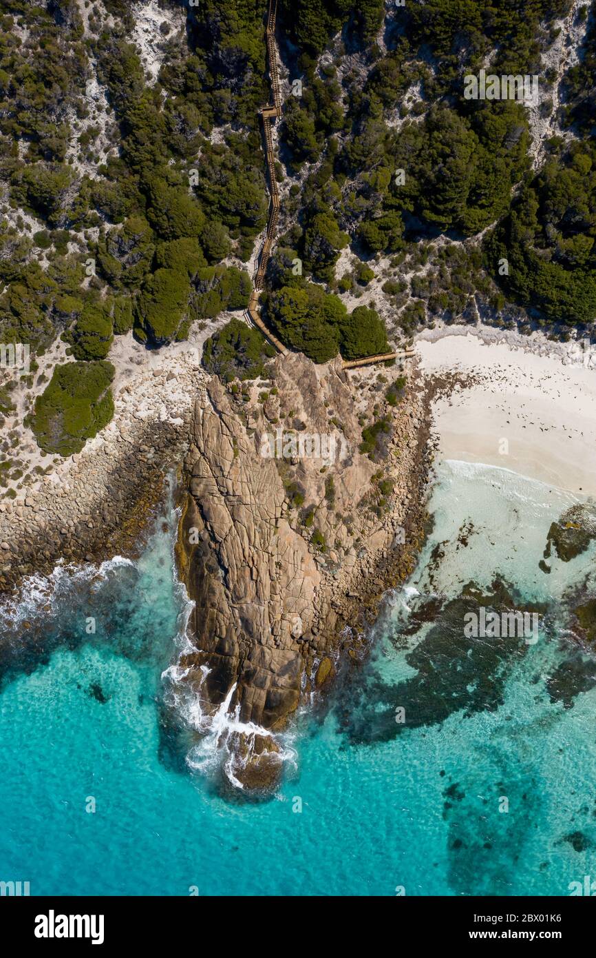 Overhead view of the steps leading to the beach at Observatory Point, near Esperance in Western Australia Stock Photo