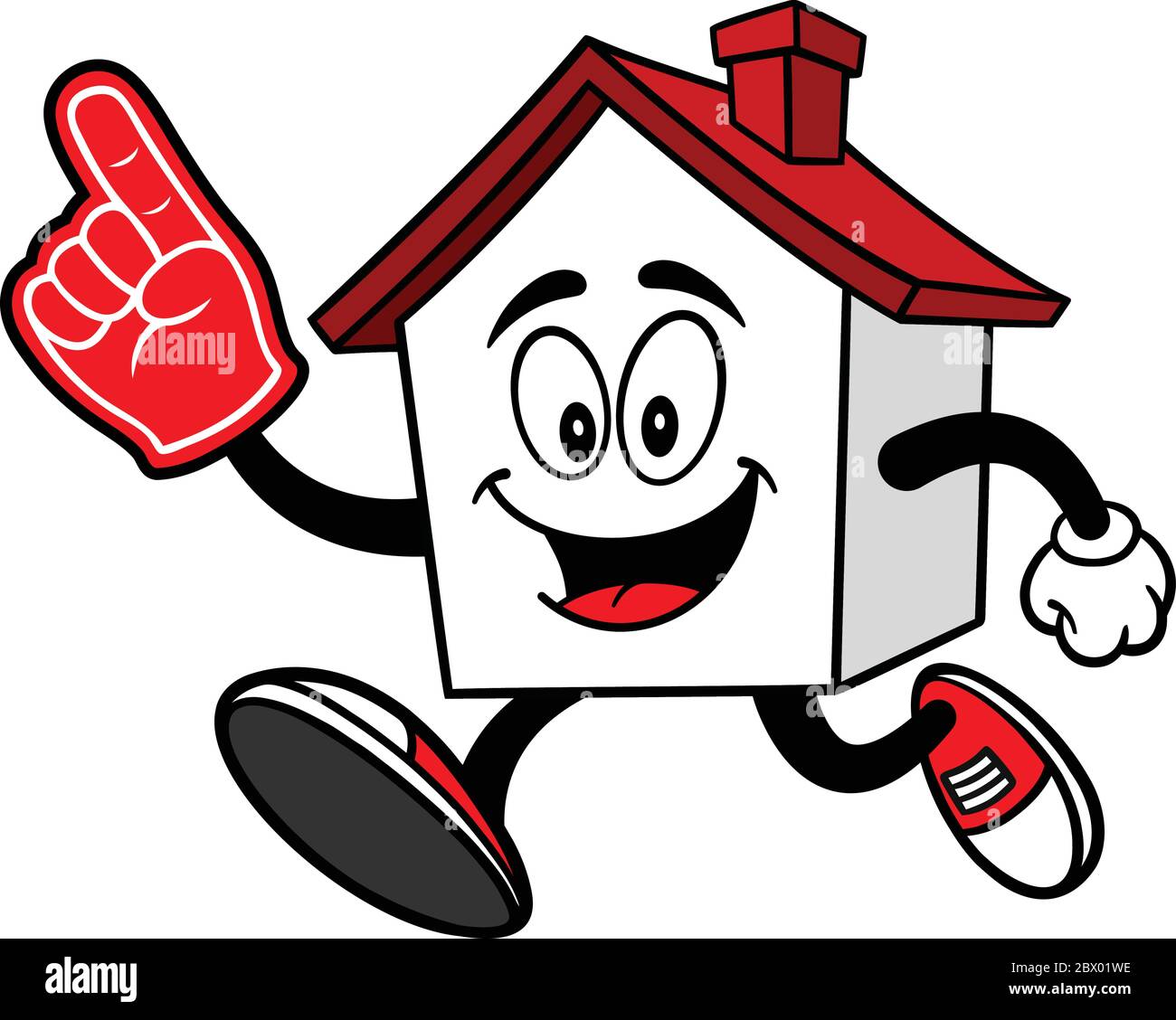 House Run with Foam Finger- A Cartoon Illustration of a House Running with a Foam Finger. Stock Vector