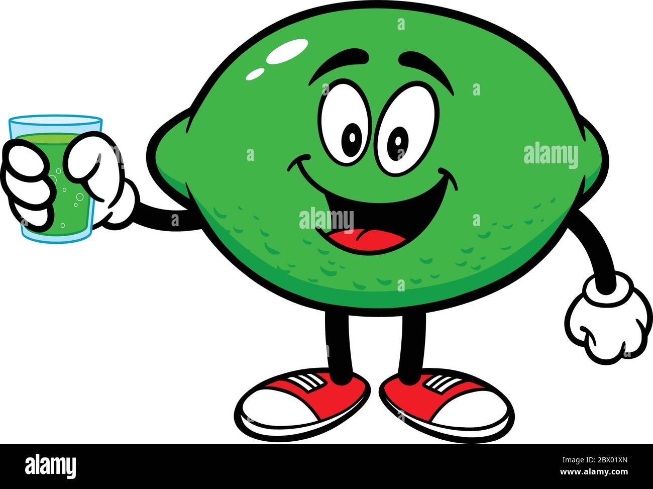 Lime Mascot with Glass of Lime Juice A cartoon illustration of a Lime