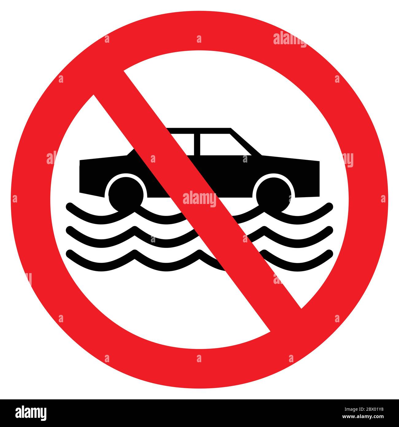 No Driving in Flood Water- An Illustration of a No Driving in Flood Water Warning. Stock Vector