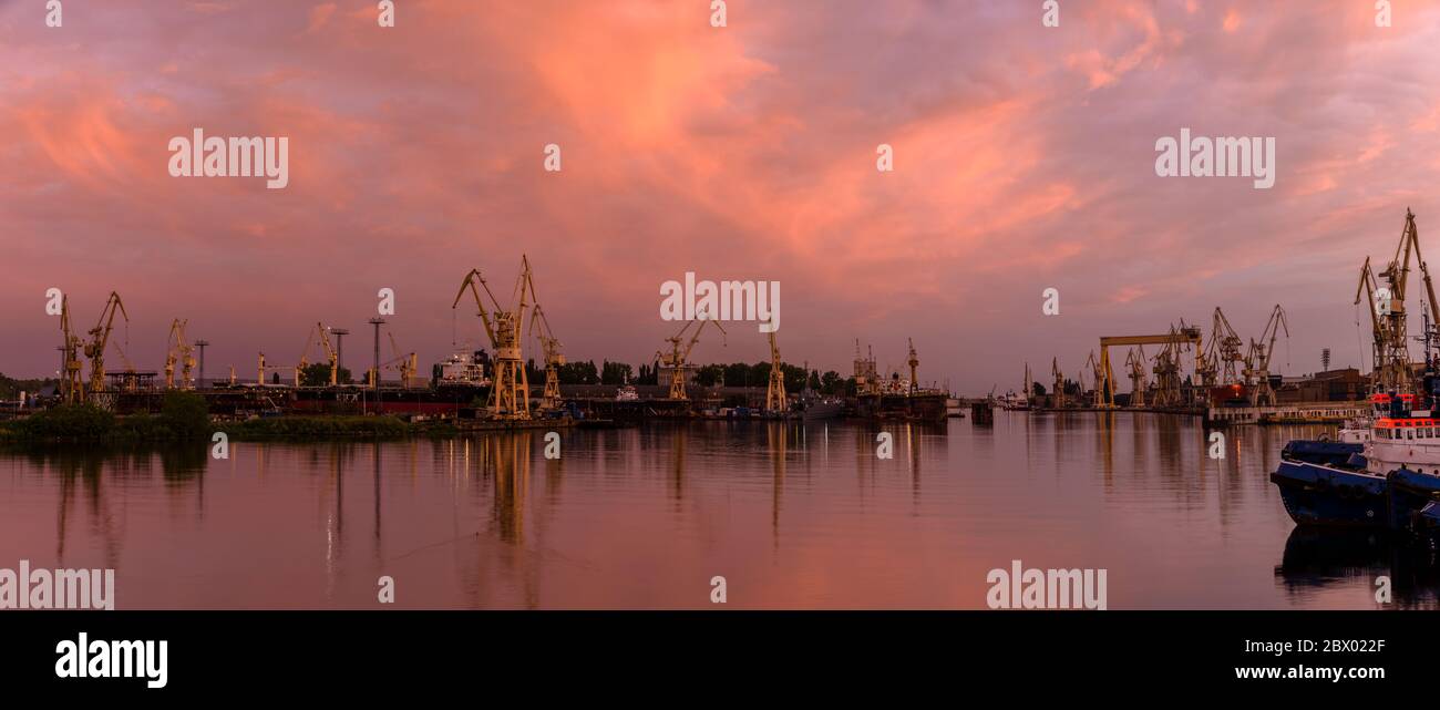 industrial areas of the shipyard in Szczecin in Poland,high resolution panorama Stock Photo