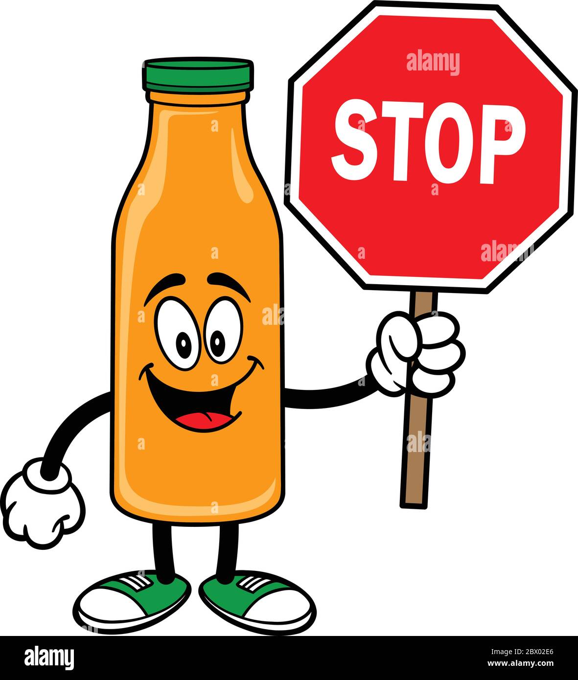 Orange Juice Mascot with Stop Sign A cartoon illustration of an