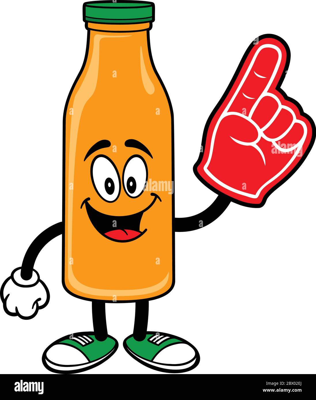Orange Juice Mascot with Foam Finger A cartoon illustration of an