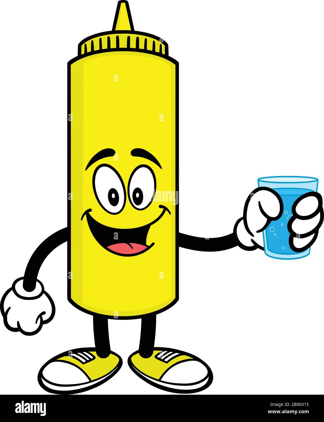 Mustard with Water A Cartoon Illustration of a Mustard Bottle with a