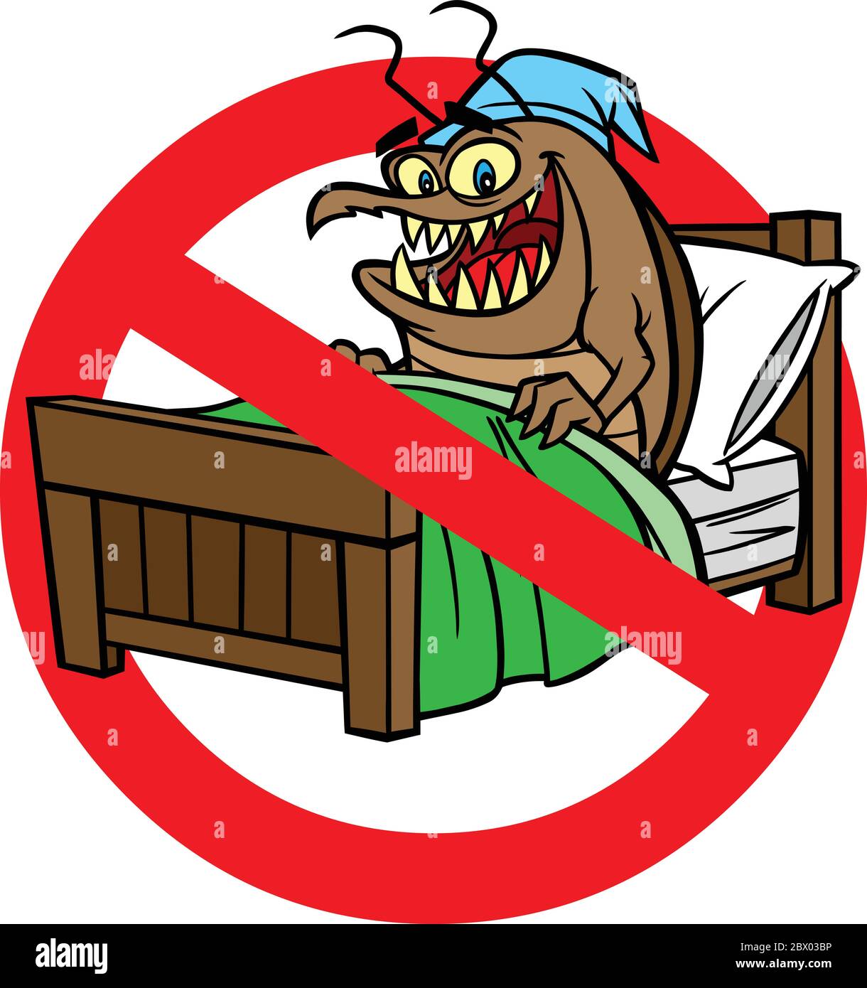 No Bed Bugs- A Cartoon Illustration of a No Bed Bugs Sign. Stock Vector