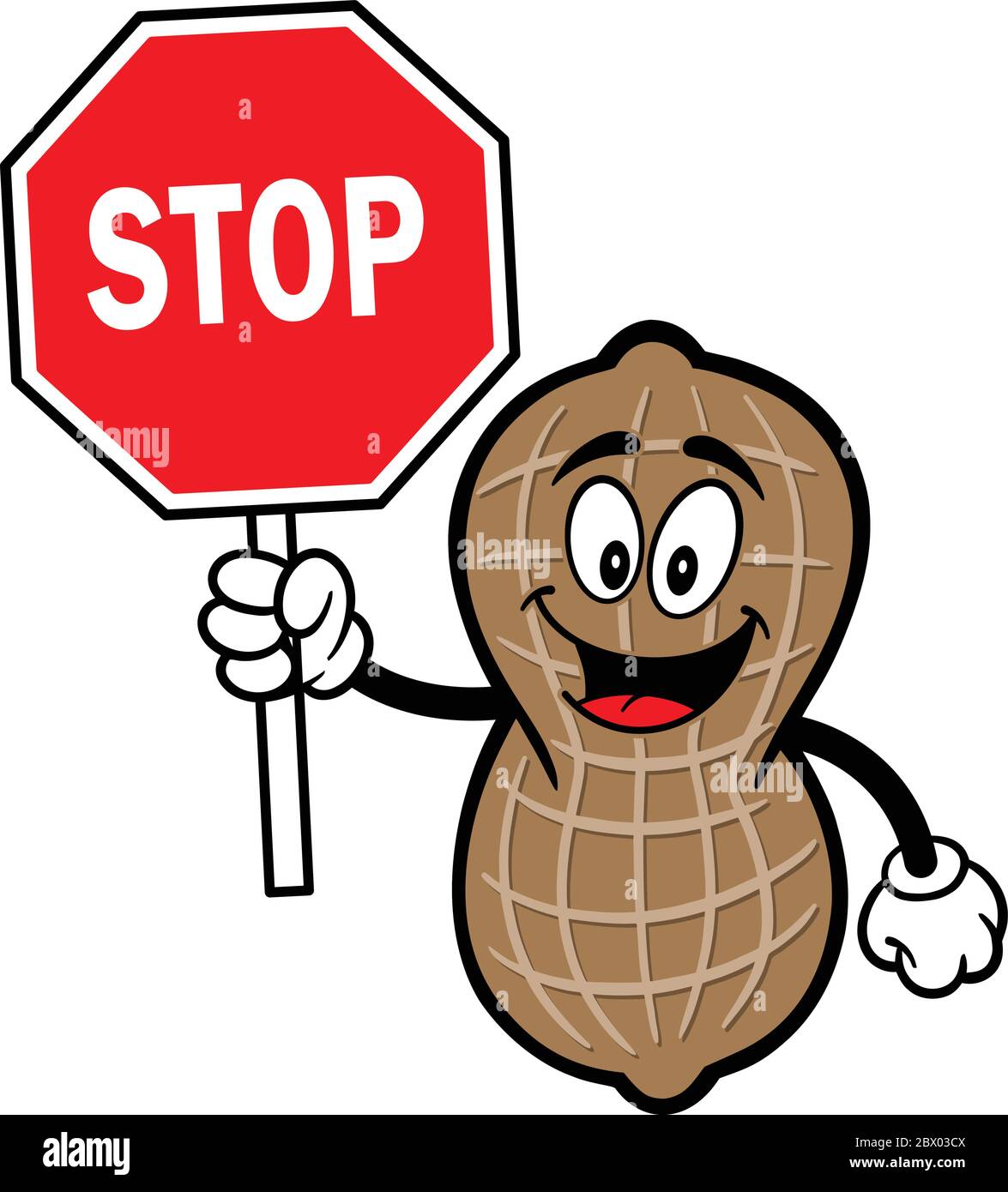 Peanut with Stop Sign A Cartoon Illustration of a Peanut with a Stop