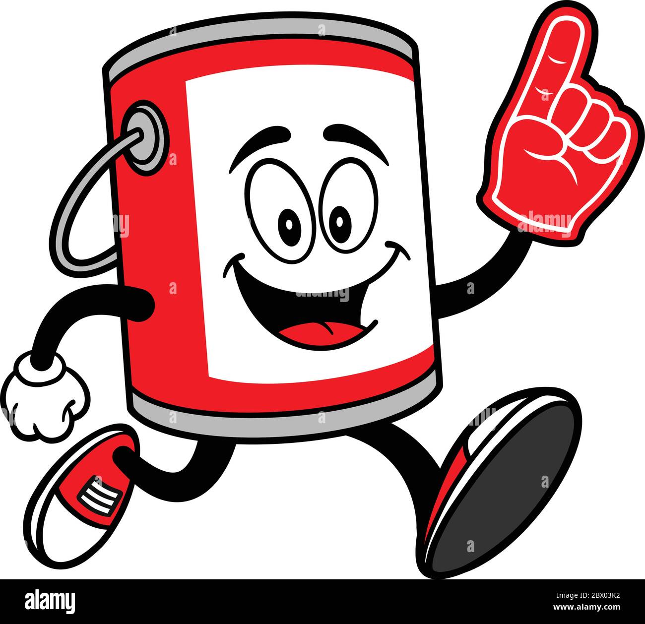 Paint Bucket Mascot Running with Foam Finger A cartoon illustration