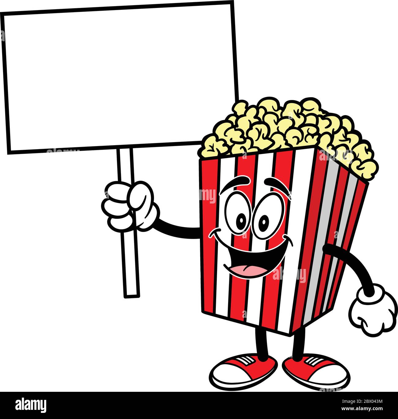 Popcorn with Sign- A Cartoon Illustration of Popcorn with a Sign. Stock Vector